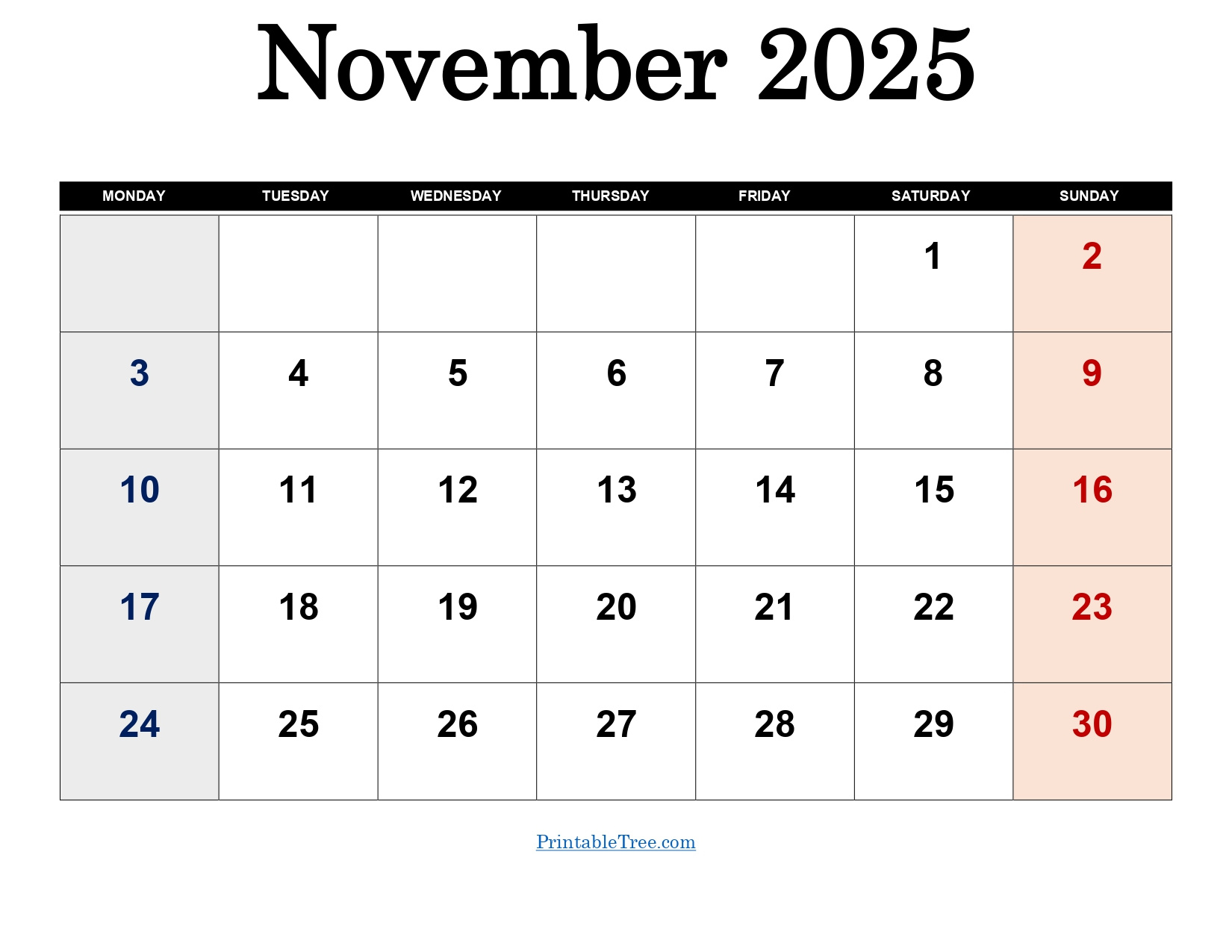 November 2025 Calendar Printable Pdf Template With Holidays regarding November Calendar 2025 Monday Start