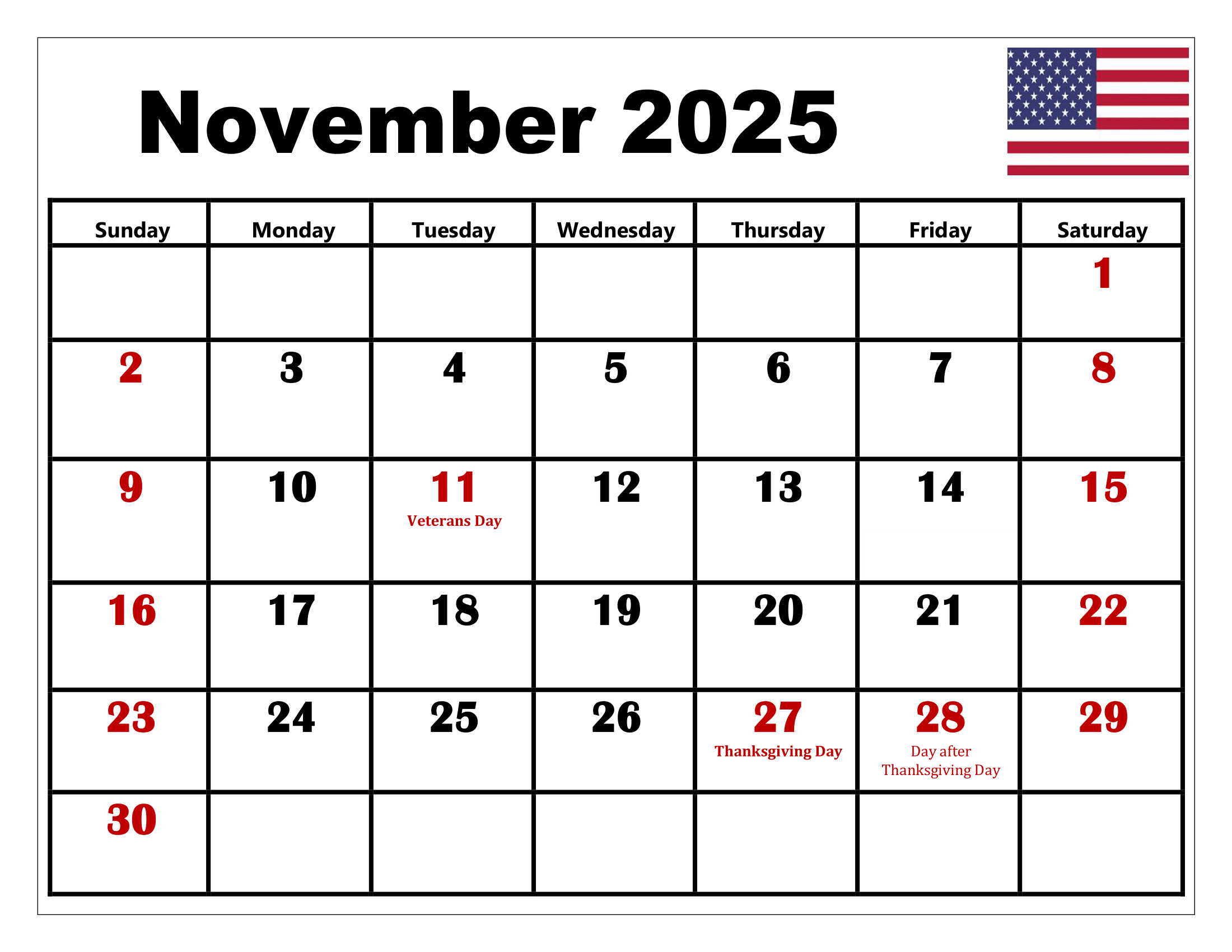 November 2025 Calendar Printable Pdf Template With Holidays with regard to November 2025 Calendar Usa