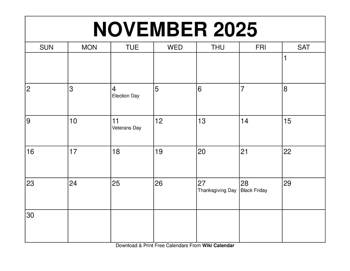 November 2025 Calendar - Printable Templates & More with regard to November Calendar With Holidays Printable 2025