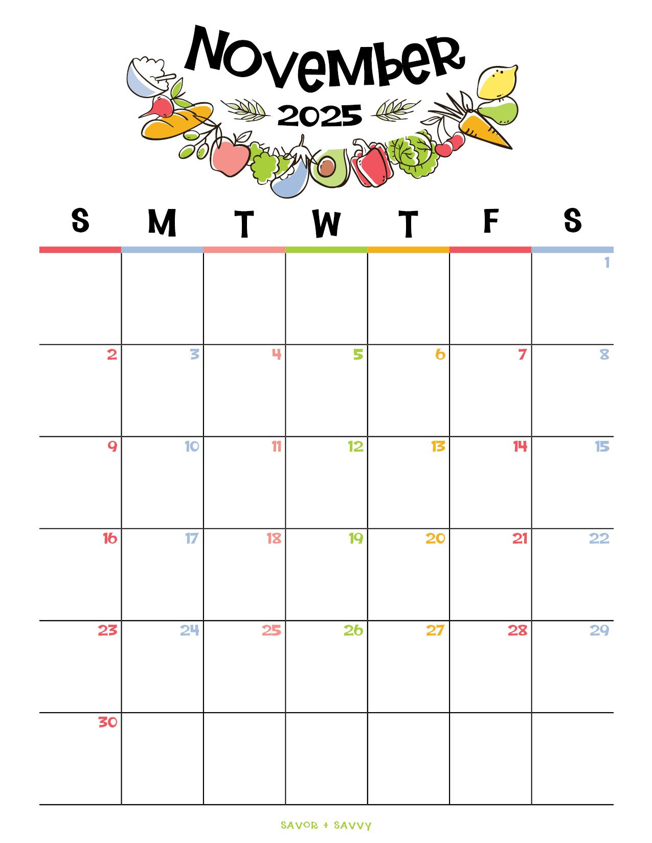 November 2025 Calendar Templates – 14 Free Printables - Savor + Savvy regarding Fun Calendar November 2025