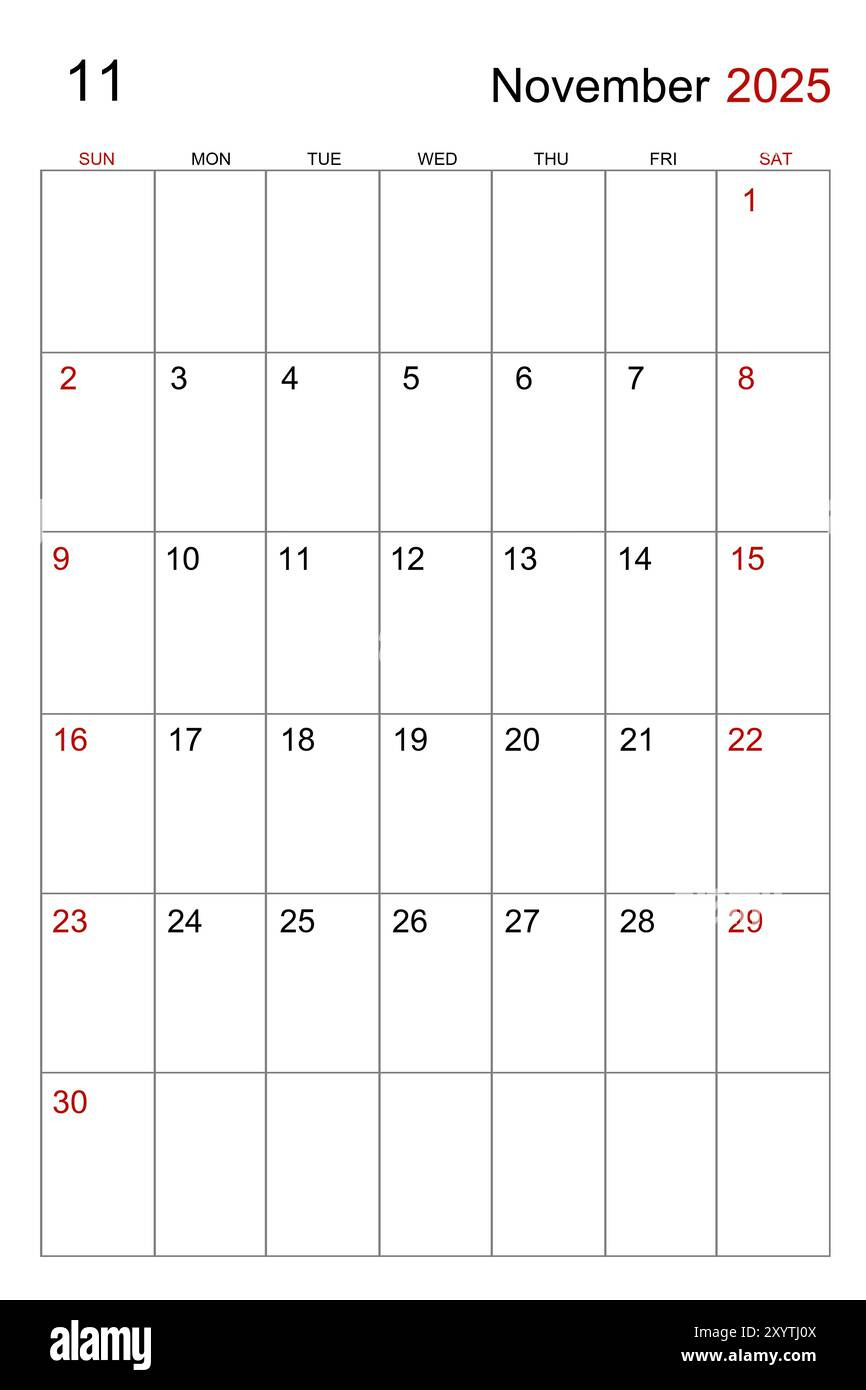 November 2025 Calendar Vertical Template On White Background Stock throughout November 2025 Calendar Vertical