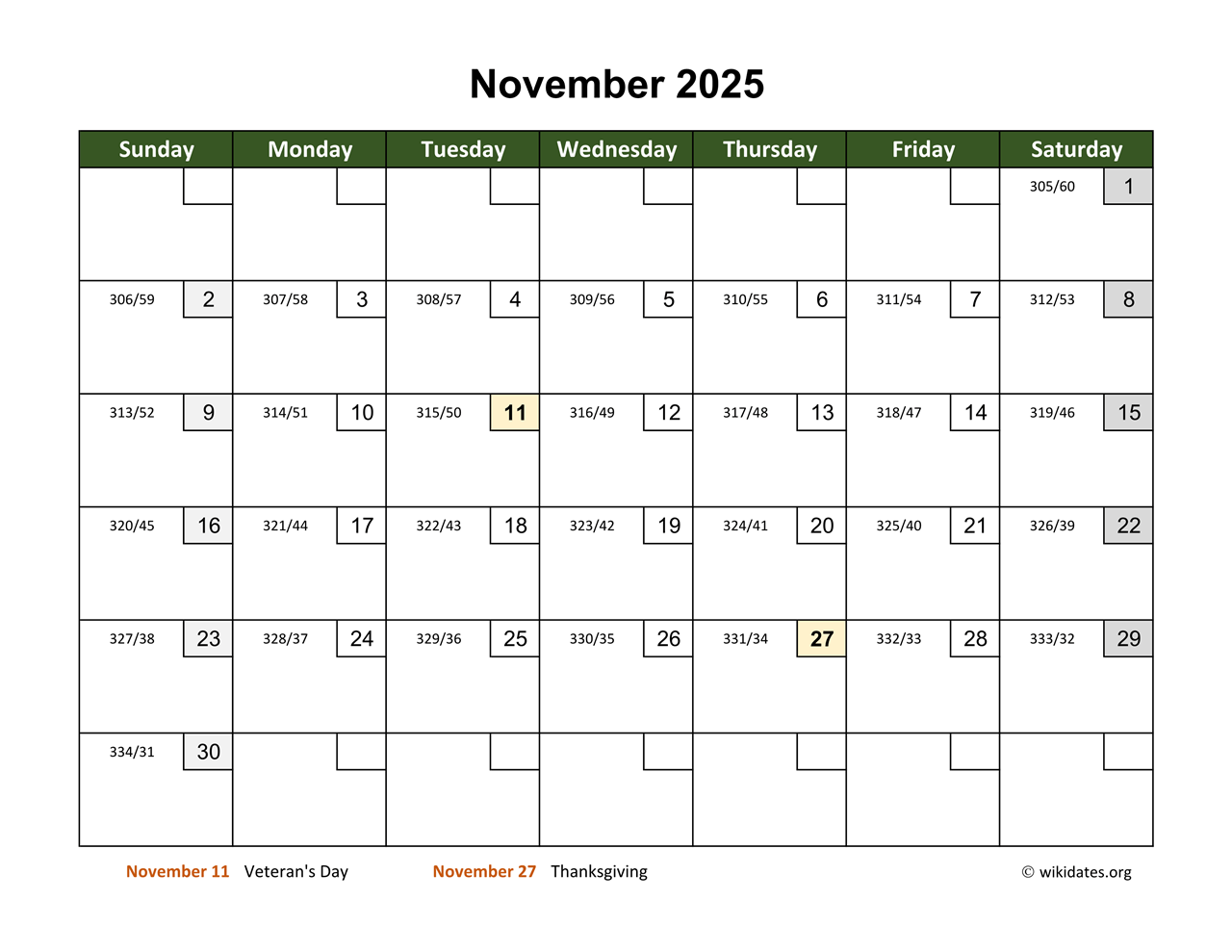 November 2025 Calendar With Day Numbers | Wikidates pertaining to November 2025 Calendar with Days