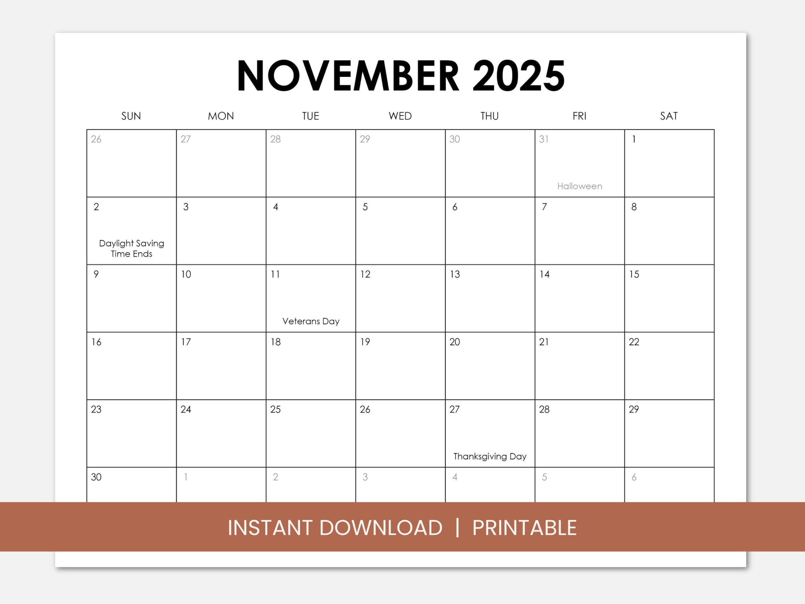November 2025 Calendar With Holidays, Printable Dated November throughout November Holidays Calendar 2025