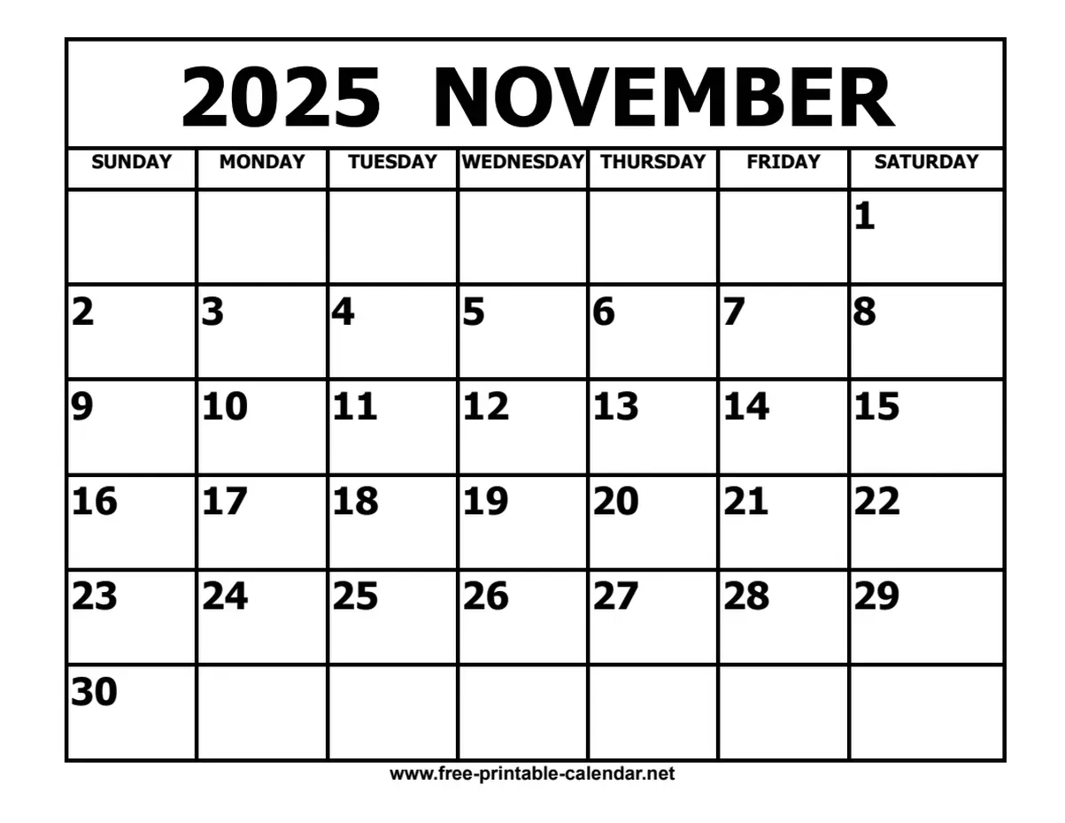 November 2025 Calendar with regard to Wiki Calendar November 2025 Printable Free