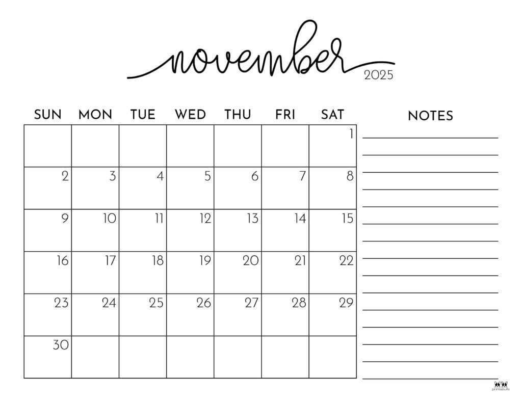 November 2025 Calendars - 107 Free Printables | Printabulls in November Of 2025 Calendar
