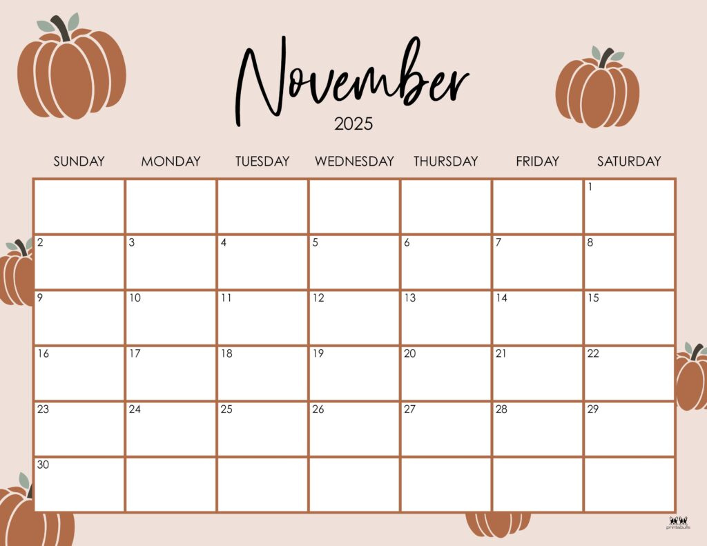 November 2025 Calendars - 107 Free Printables | Printabulls pertaining to November 2025 Calendar Thanksgiving