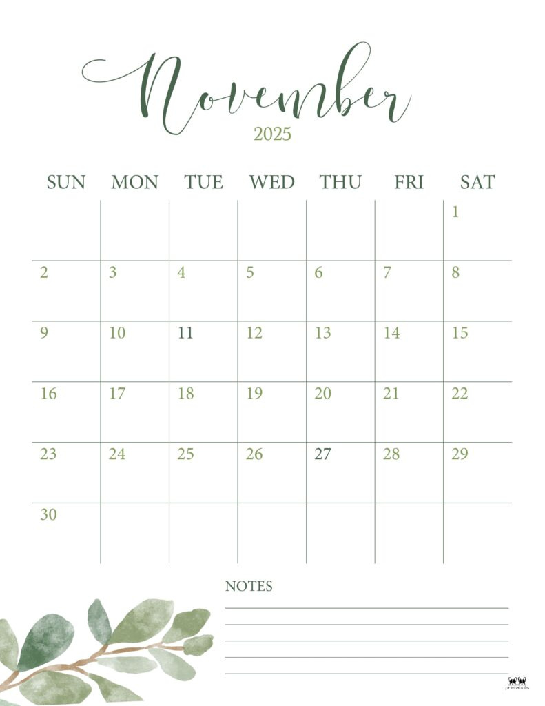 November 2025 Calendars - 107 Free Printables | Printabulls within Mini Calendar November 2025