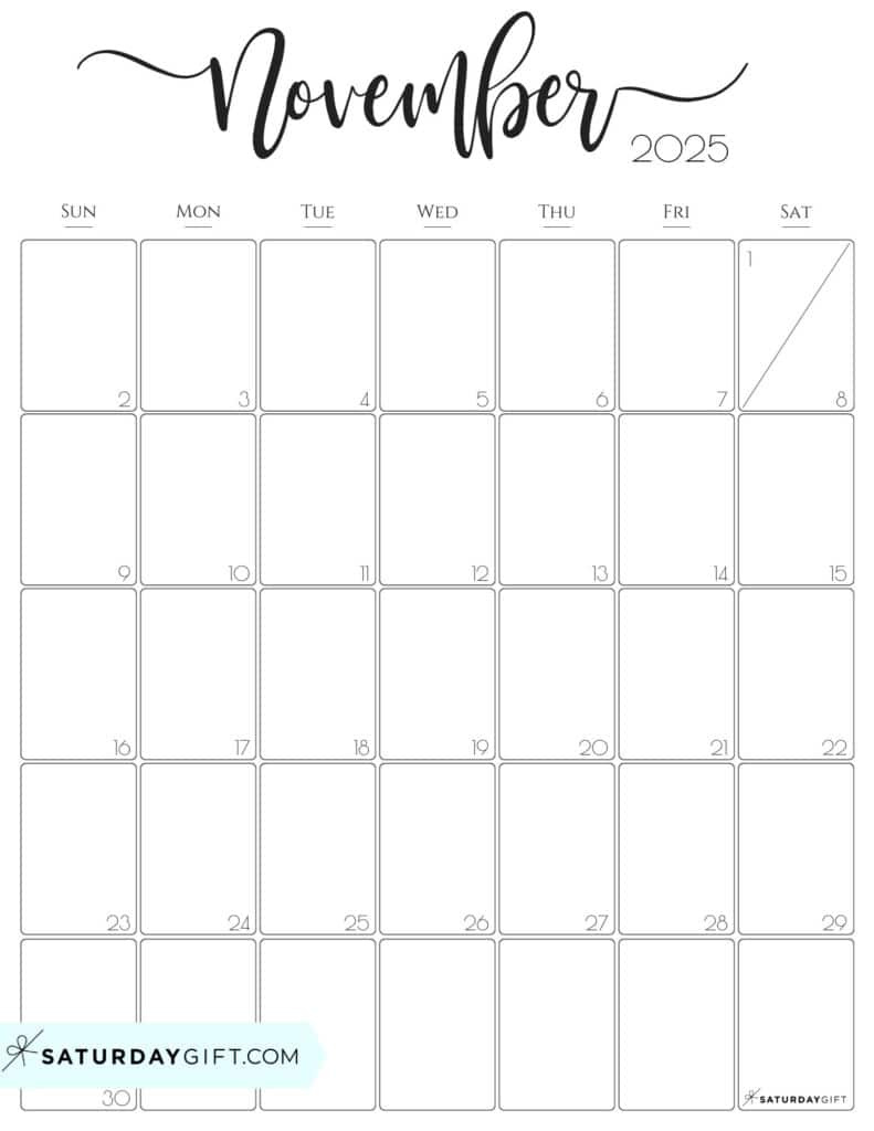 November 2025 Calendars - 23 Cute Free Printable Pdfs | Saturdaygift for November 2025 Calendar Portrait