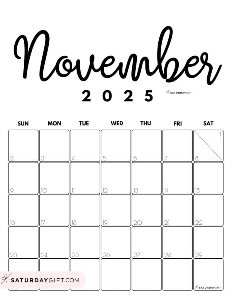 November 2025 Calendars - 23 Cute Free Printable Pdfs | Saturdaygift for November 2025 Calendar Vertical