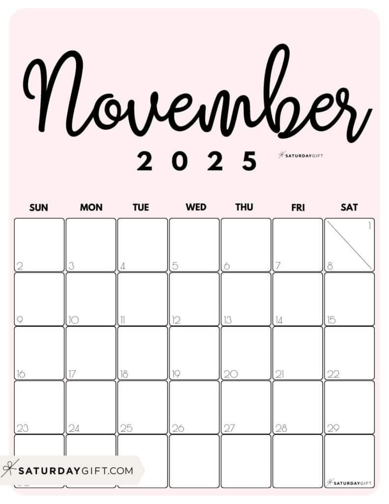 November 2025 Calendars - 23 Cute Free Printable Pdfs | Saturdaygift with November Vertical Calendar 2025