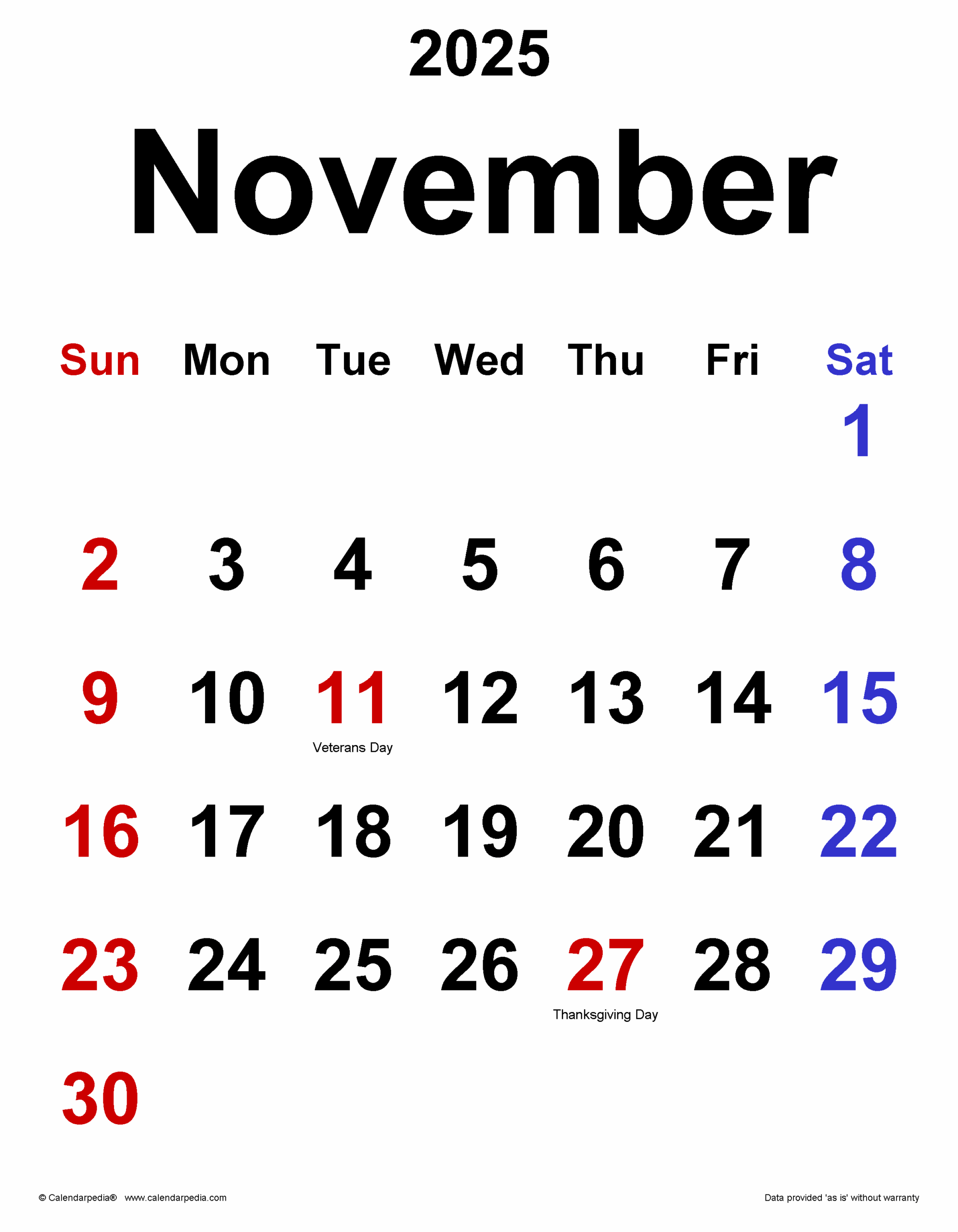 November 2025 Calender - School Academic Calendar in November 2025 Calendar Days