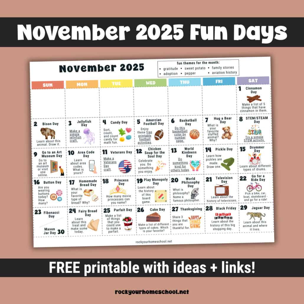 November 2025 Fun Days Calendar - Rock Your Homeschool for November 2025 Calendar Homemade