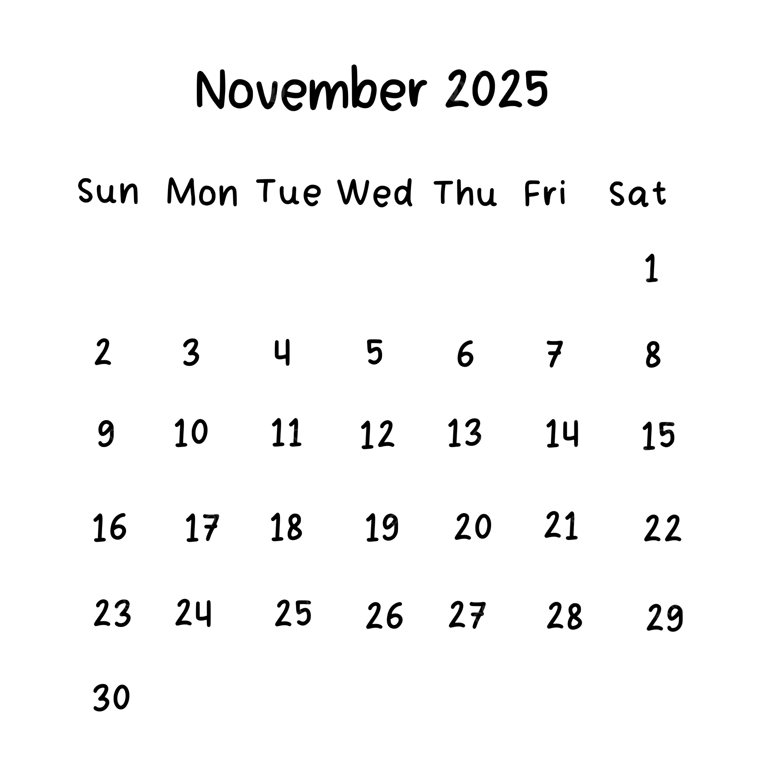 November 2025 Plain Calendar In Black Color, 2025, Calendar in November 2025 Calendar Black
