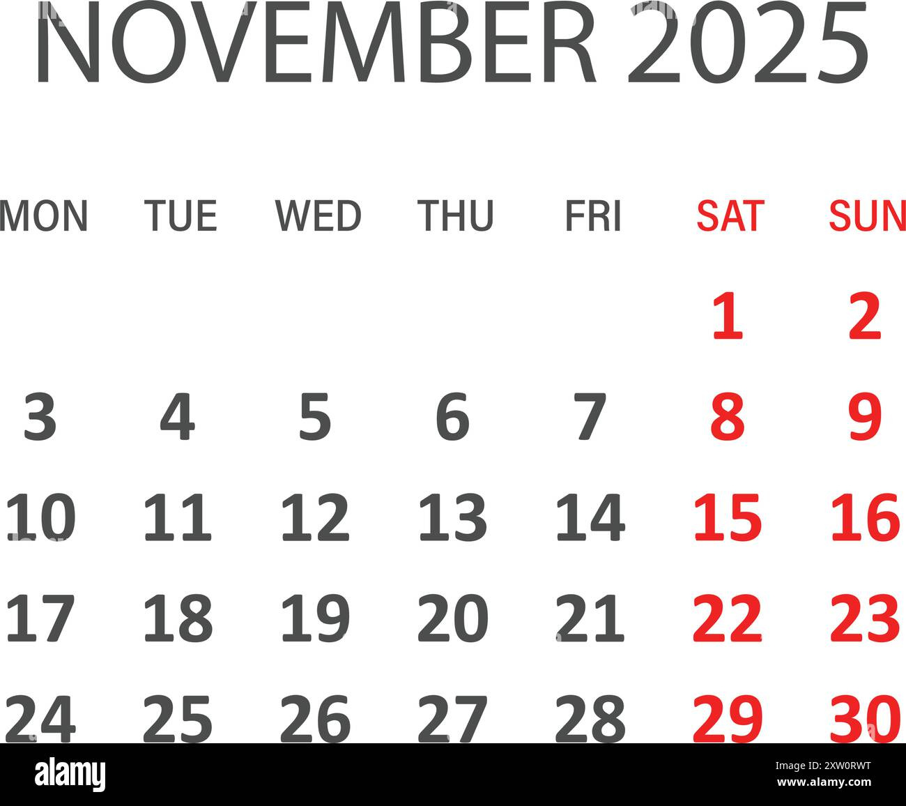 November 2025 Stock Vector Images - Alamy intended for General Blue Printable Calendar November 2025