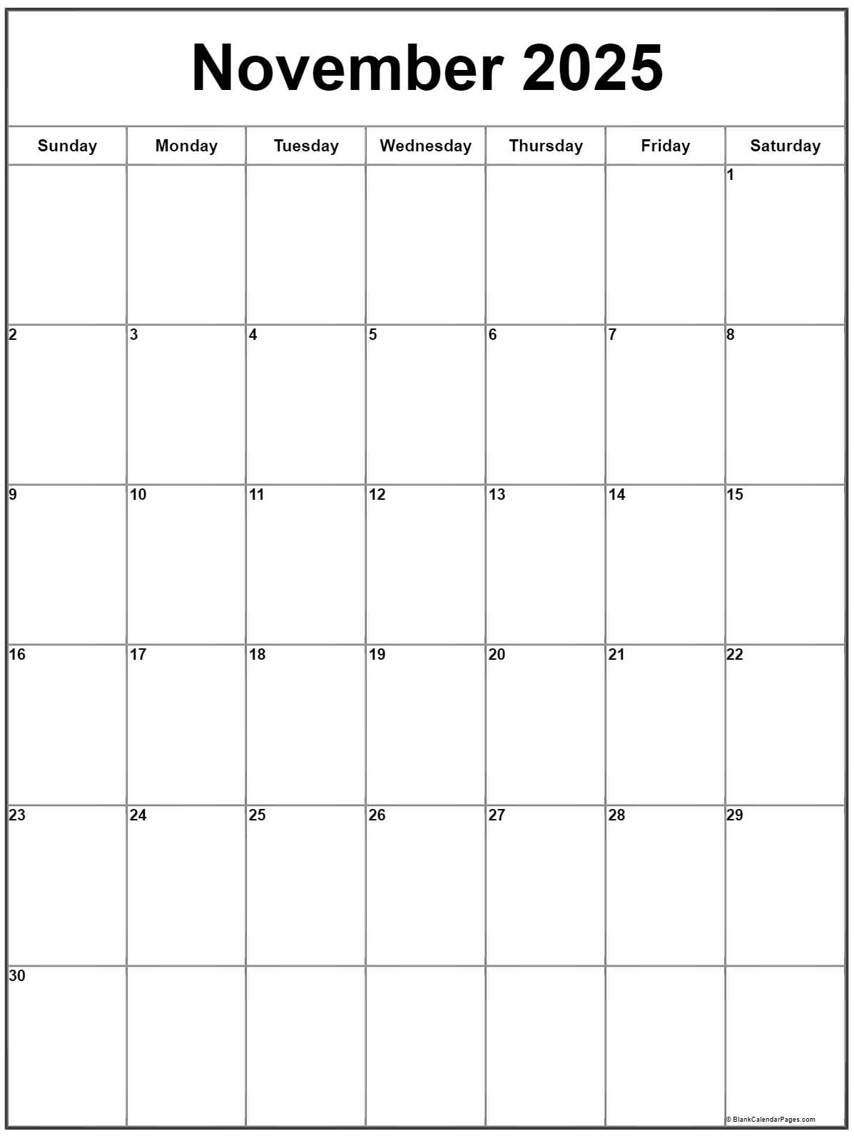 November 2025 Vertical Calendar | Portrait with November 2025 Calendar Vertical