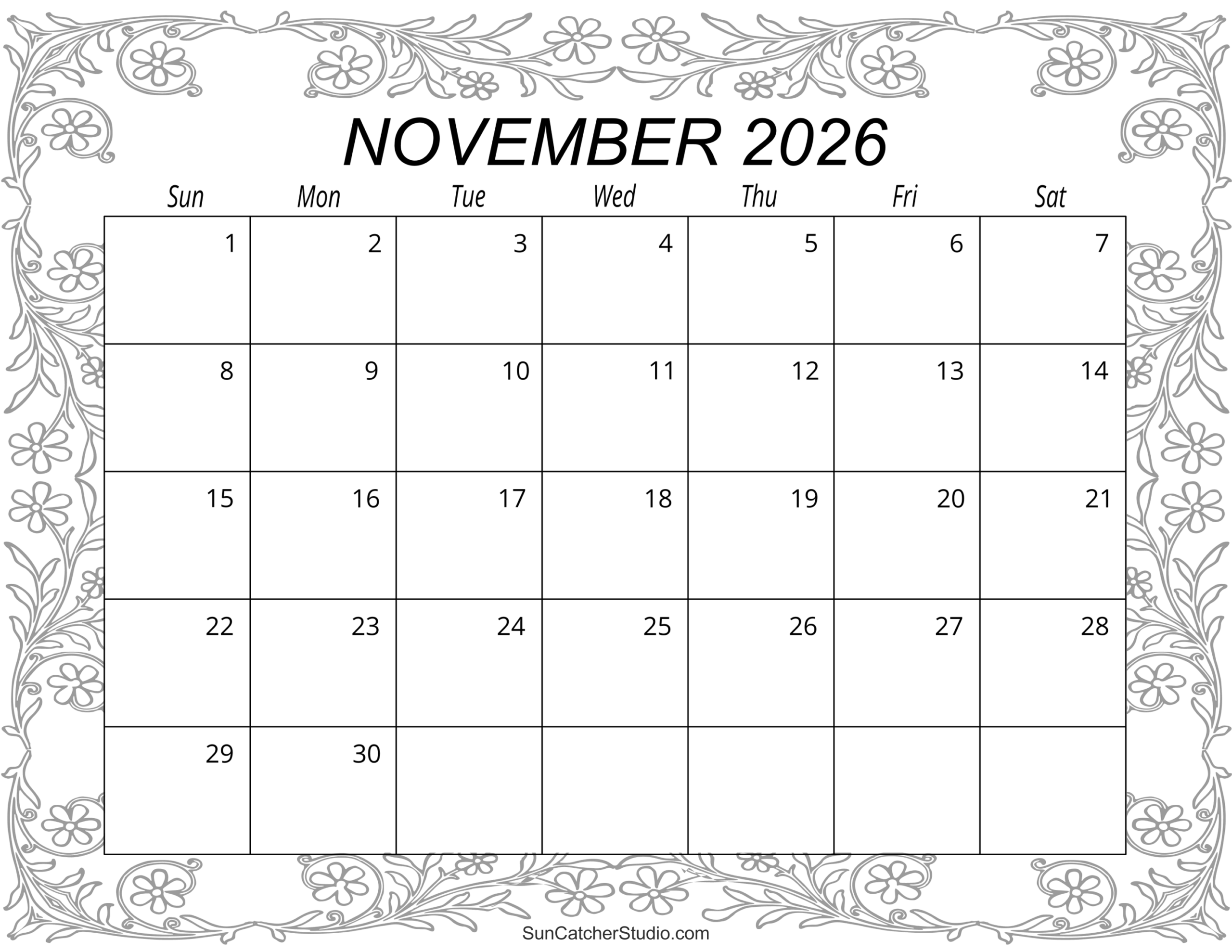 November 2026 Calendar (Free Printable) – Free Printables regarding Printable 3 Month Calendar November December January 2026-2026