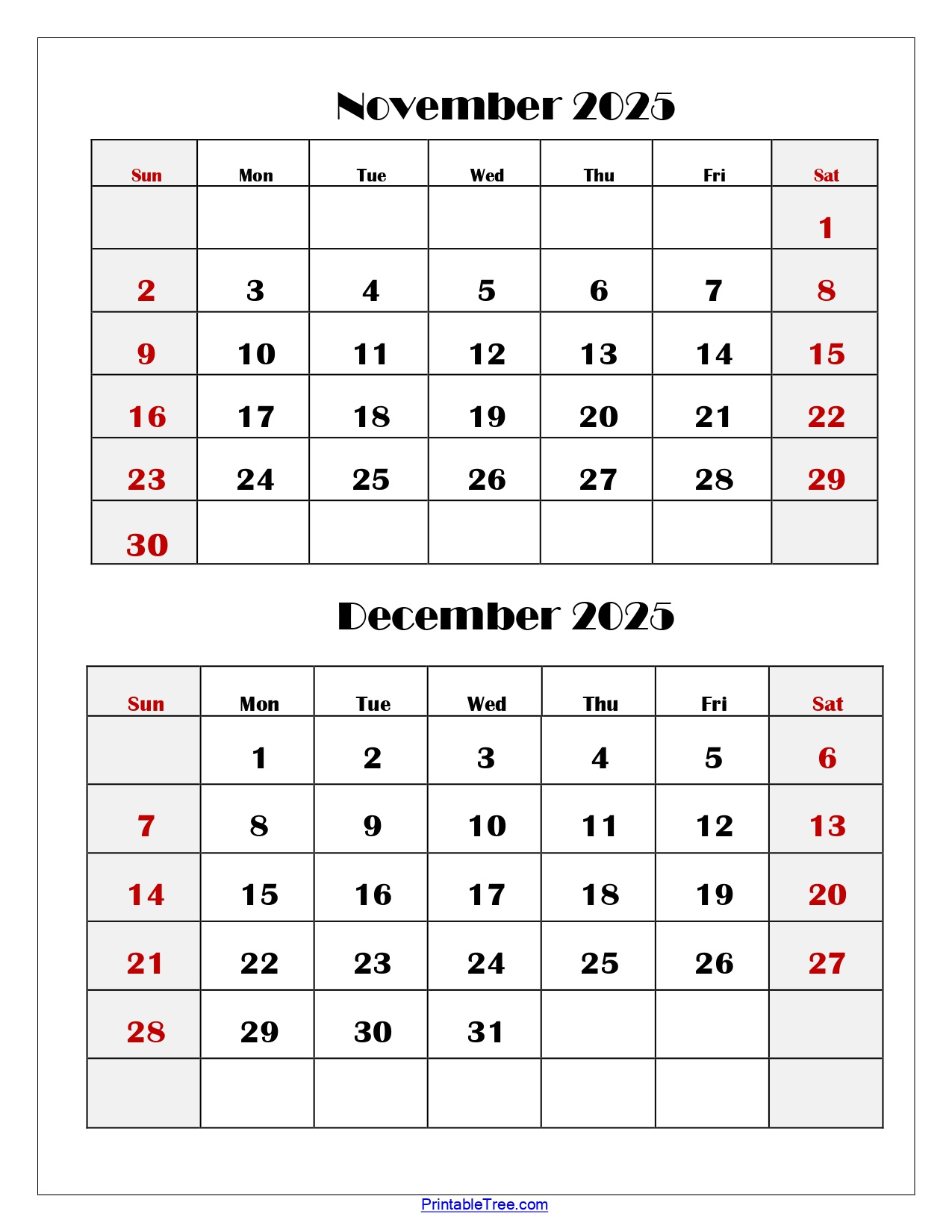 November And December 2025 Calendar Printable Pdf | Two Months intended for November December 2025 Printable Calendar