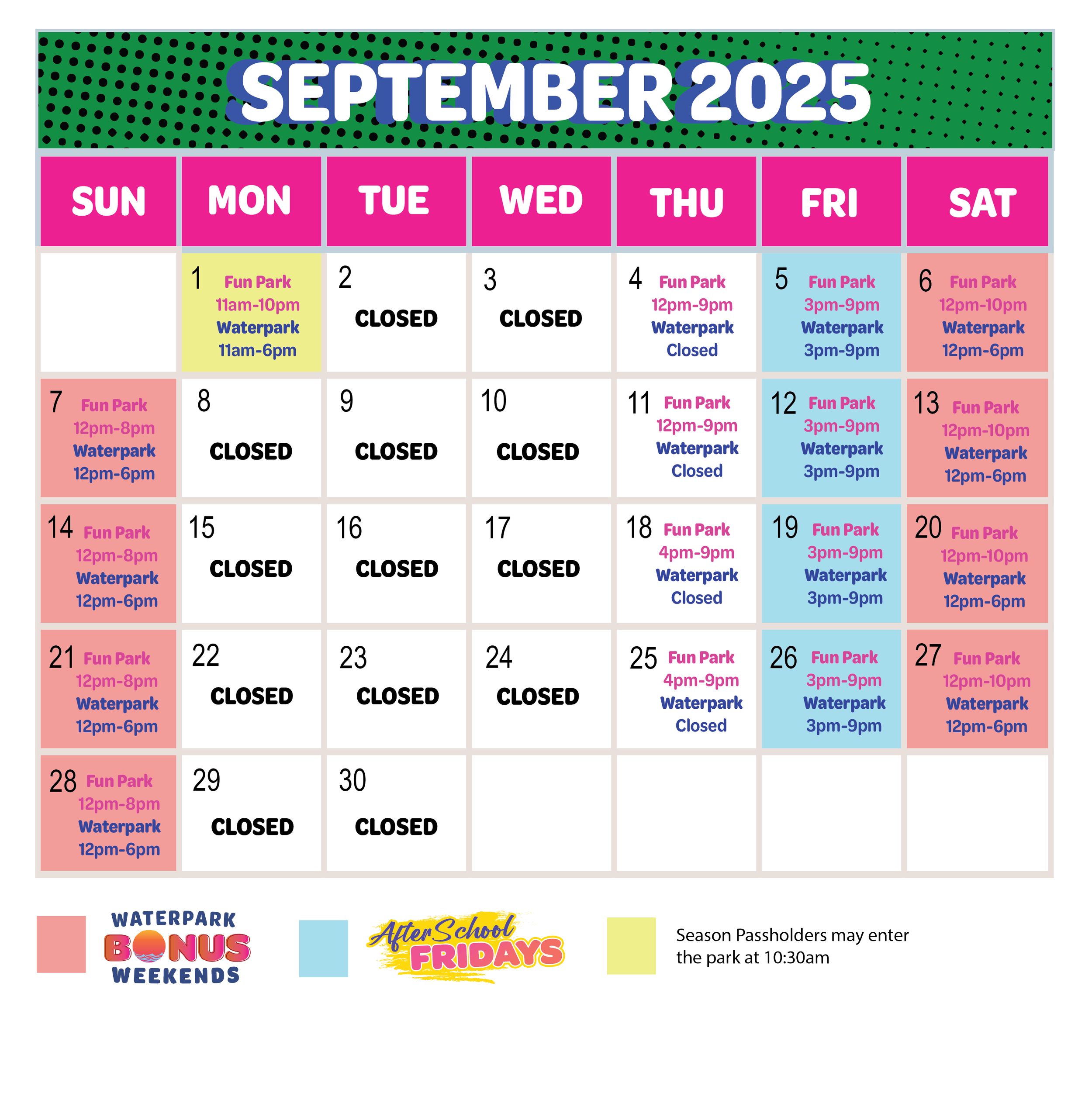 Park Hours — Daytona Lagoon with Daytona Beach Calendar of Events 2025 November