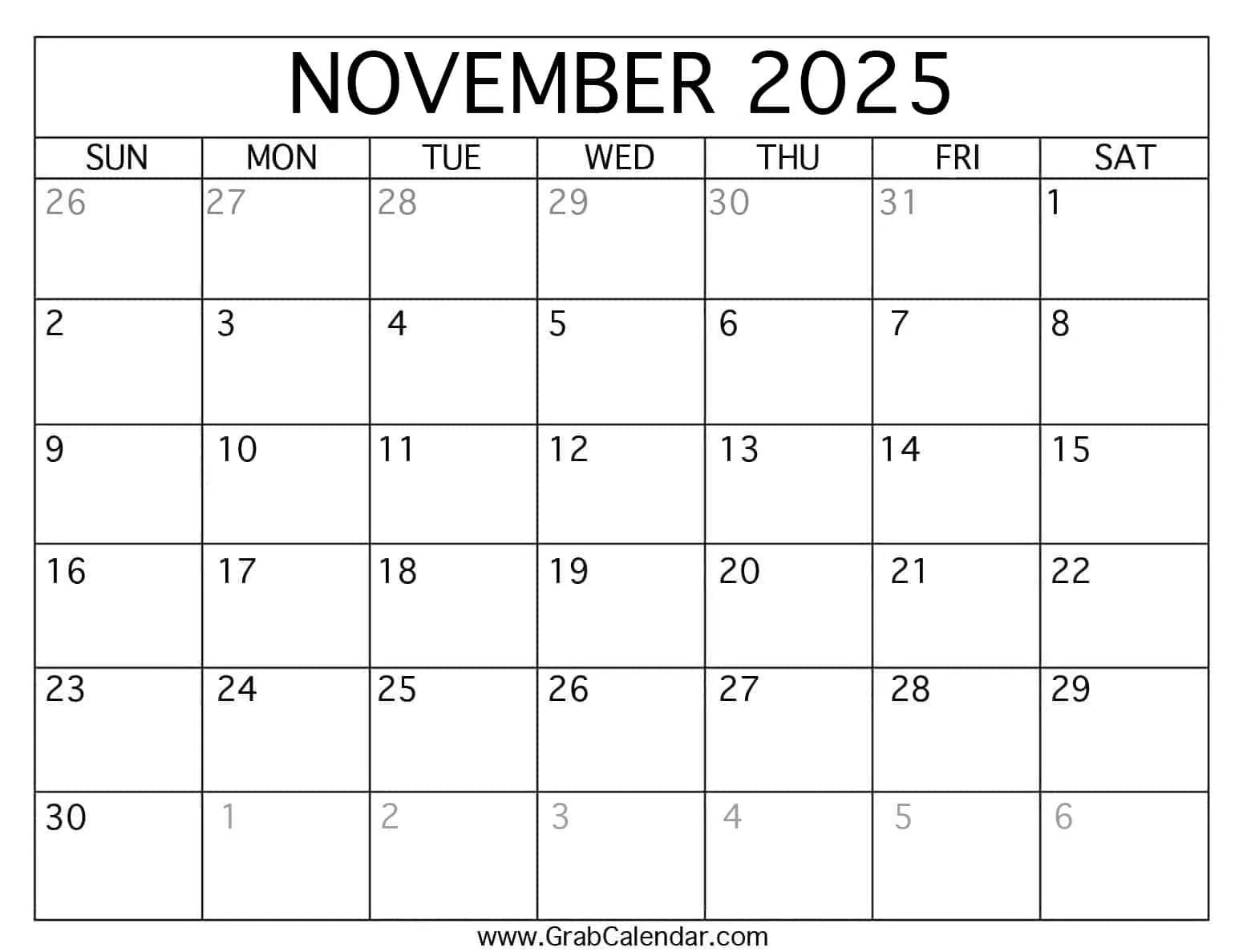 Printable November 2025 Calendar regarding Show Calendar November 2025
