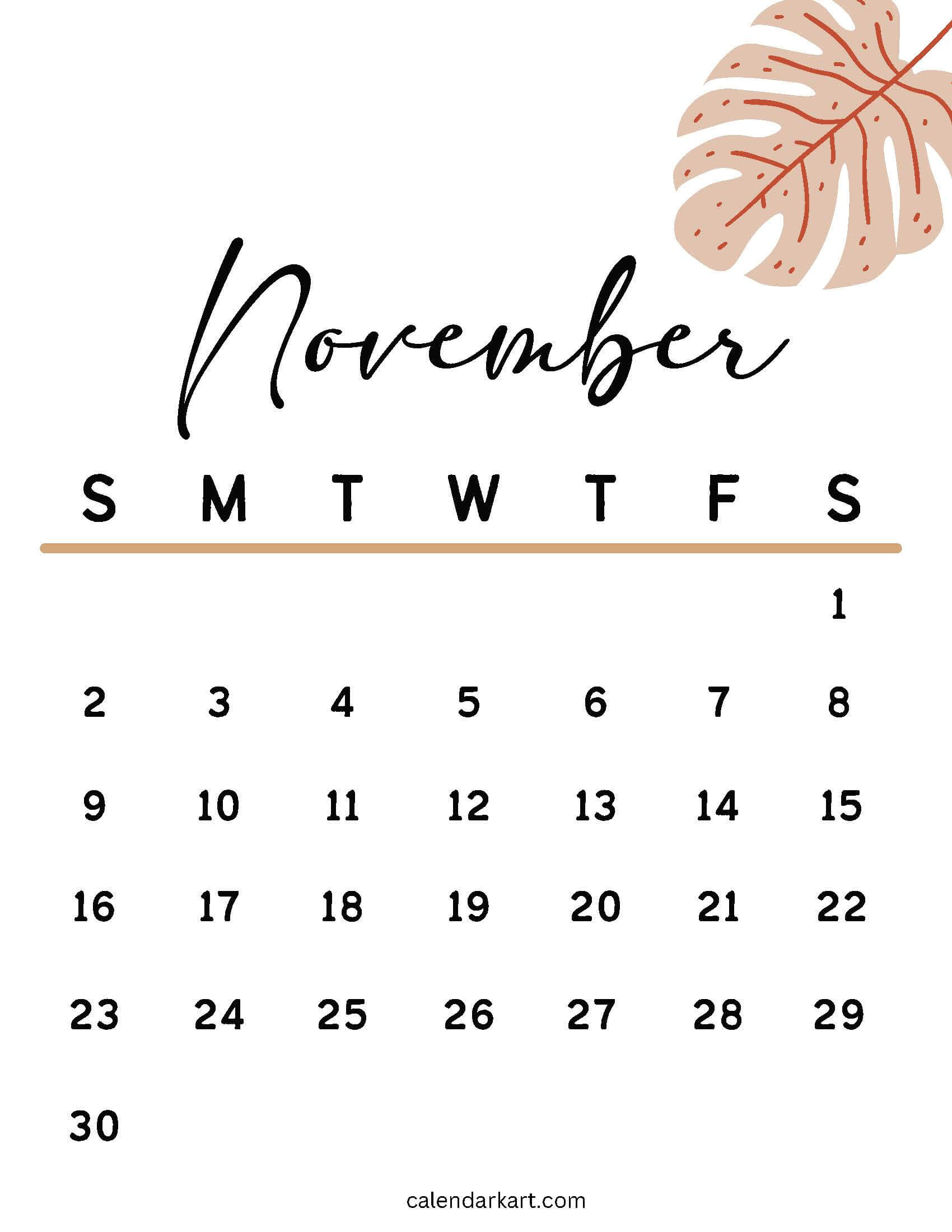 Printable November 2025 Calendars | Free Pdf - Calendarkart within November 20th 2025 Calendar