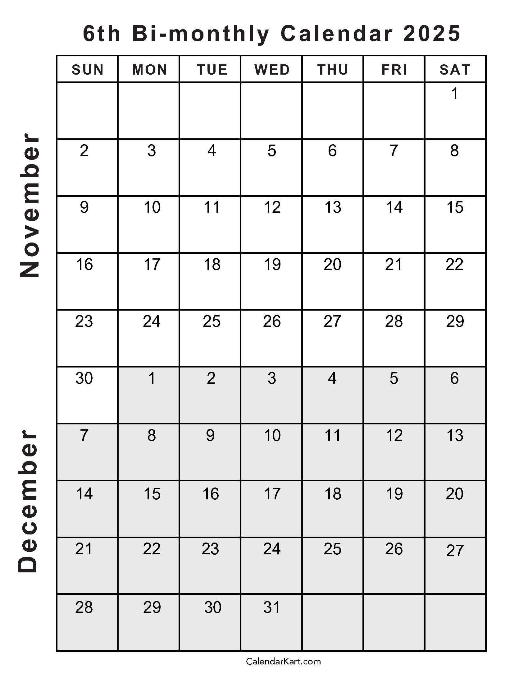 Printable November December 2025 Calendars | Calendarkart for November And December 2025 Calendar