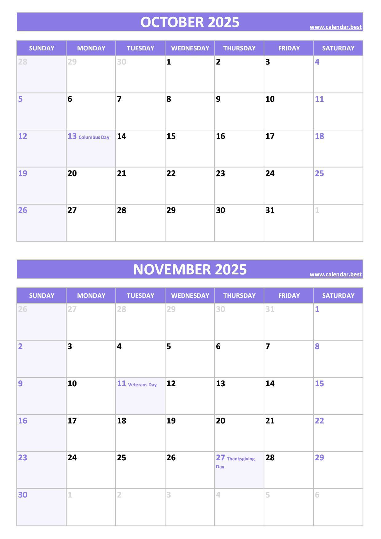 Printable October And November 2025 Calendar - Free Pdf & Jpg within November 2025 Calendar Veterans Day