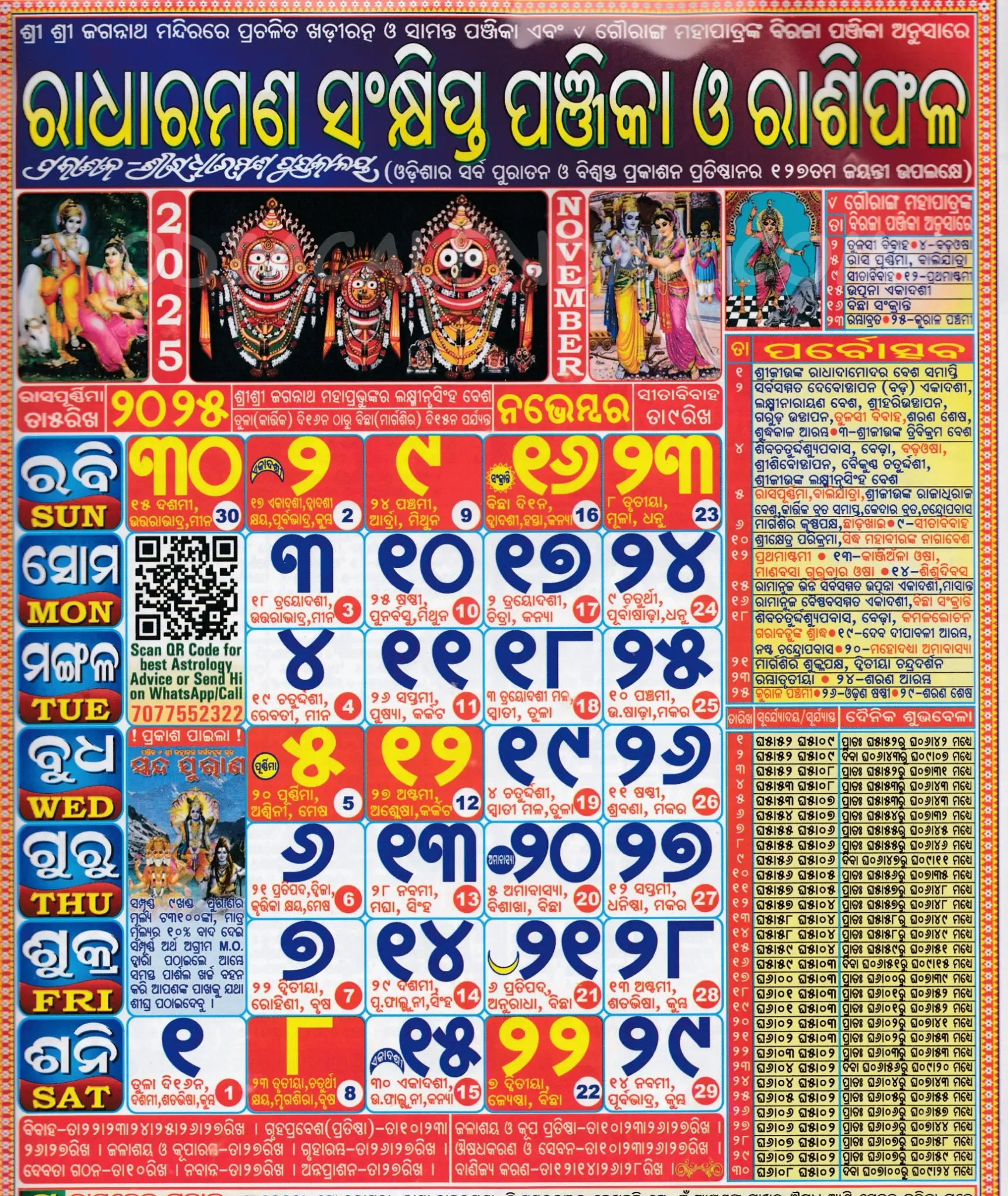 Radharaman Odia Calendar November 2025: Festivals, Auspicious Days intended for Odia Calendar 2025 November