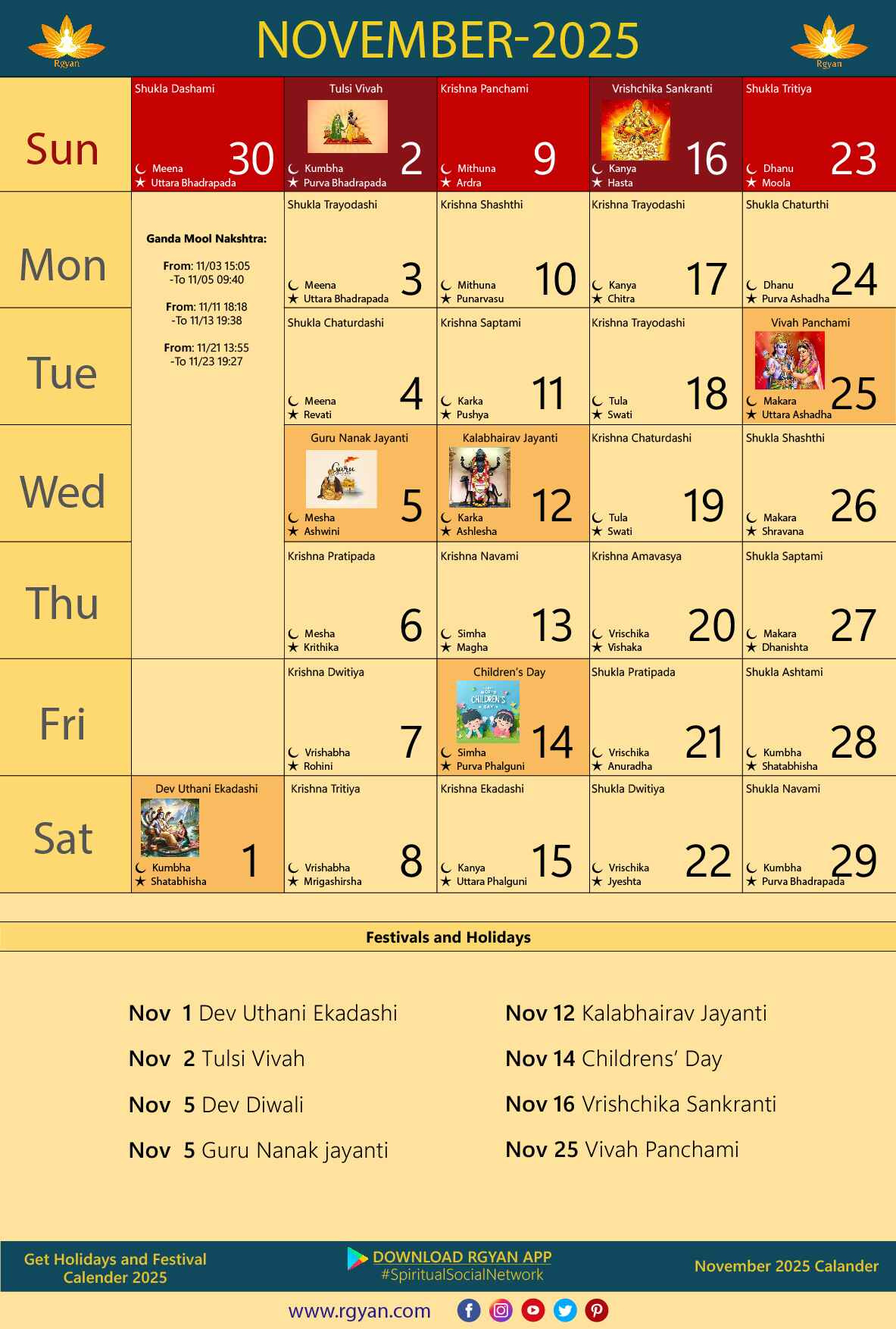 Rgyan: Important Dates In November 2025 - Indian Lunar Calendar within November 2025 Day Calendar