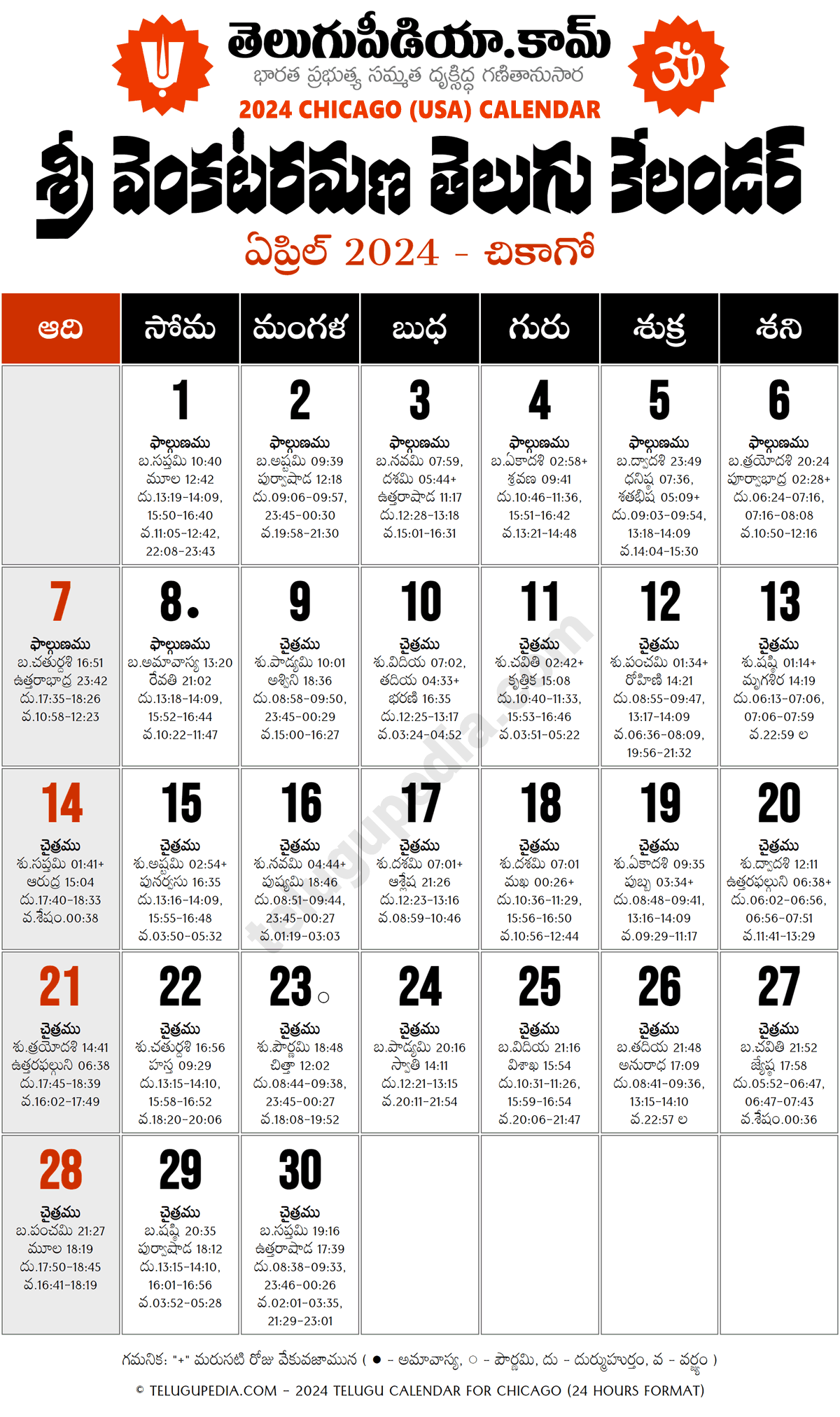 Telugu Calendar 2024 April Chicago - Telugu Pedia intended for Chicago Telugu Calendar 2025 November