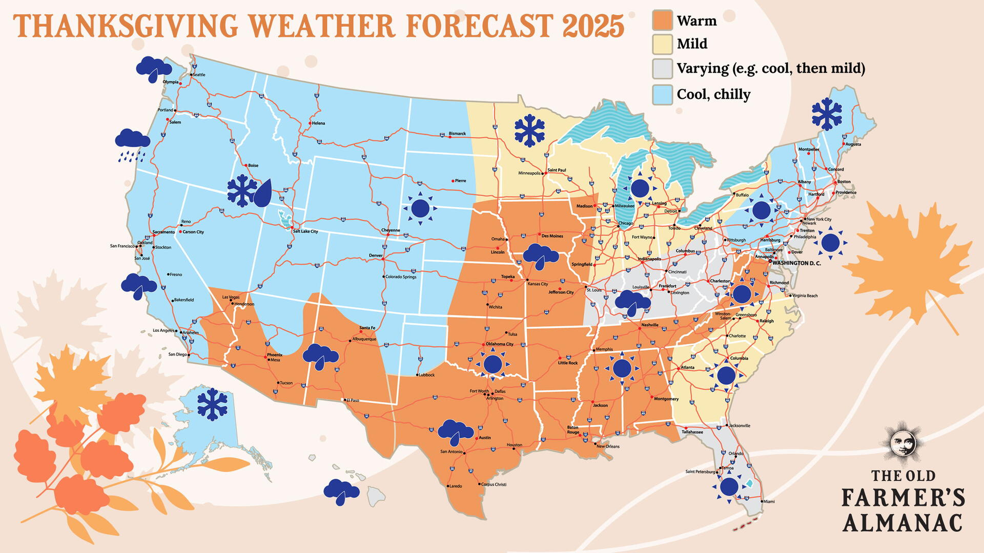 Thanksgiving Weather Forecast 2025—With U.s. Travel Map | The Old within November Weather Calendar 2025