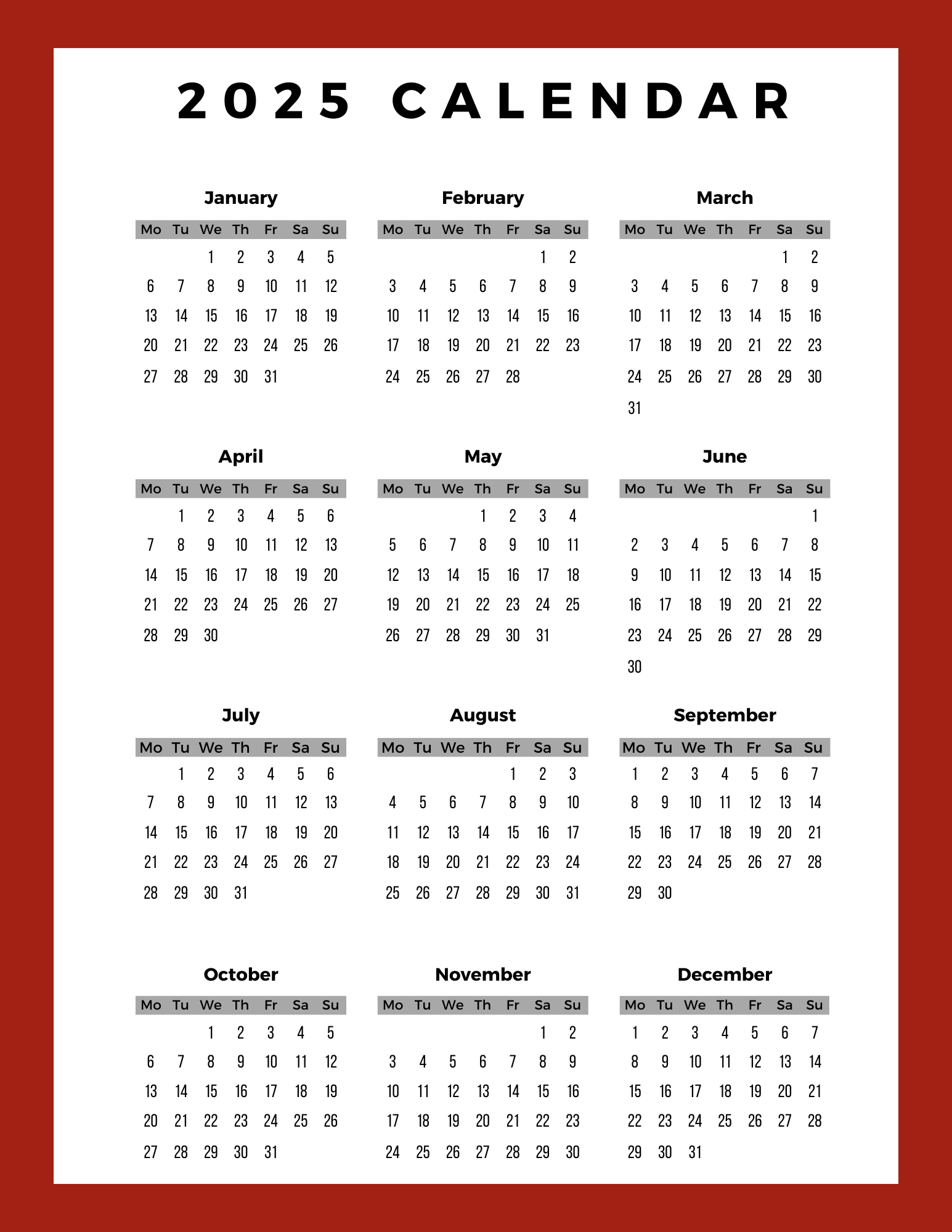 Working Days Per Month: 2025 Calendar | Buildremote with regard to November Dei Calendar 2025