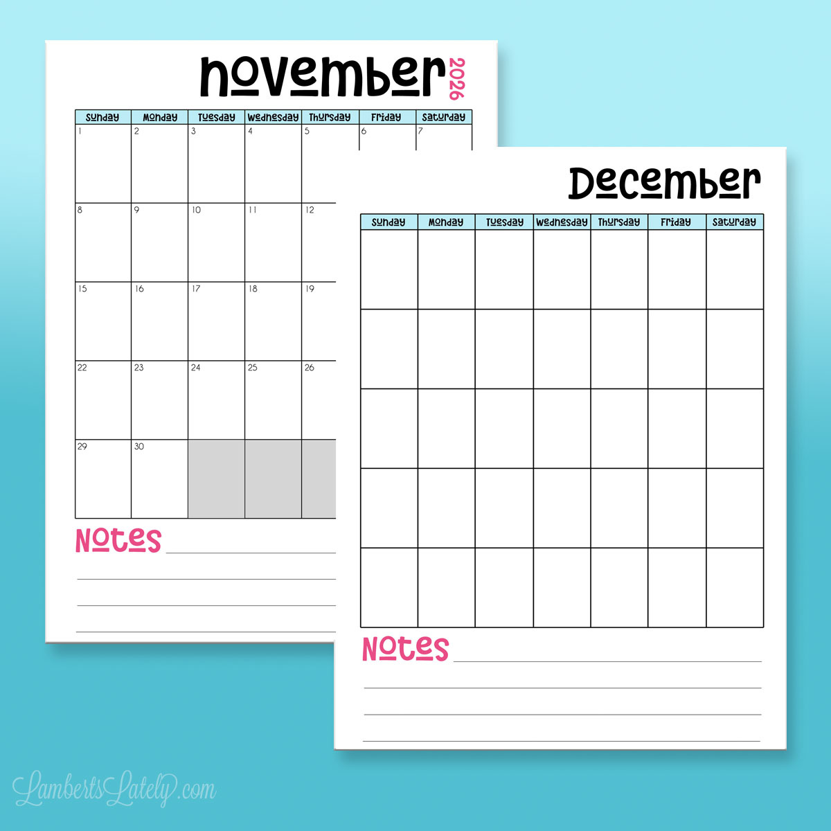 12 Free Printable Calendars For 2026 | Lamberts Lately throughout 8.5x11 2026 Calendar Printable Free
