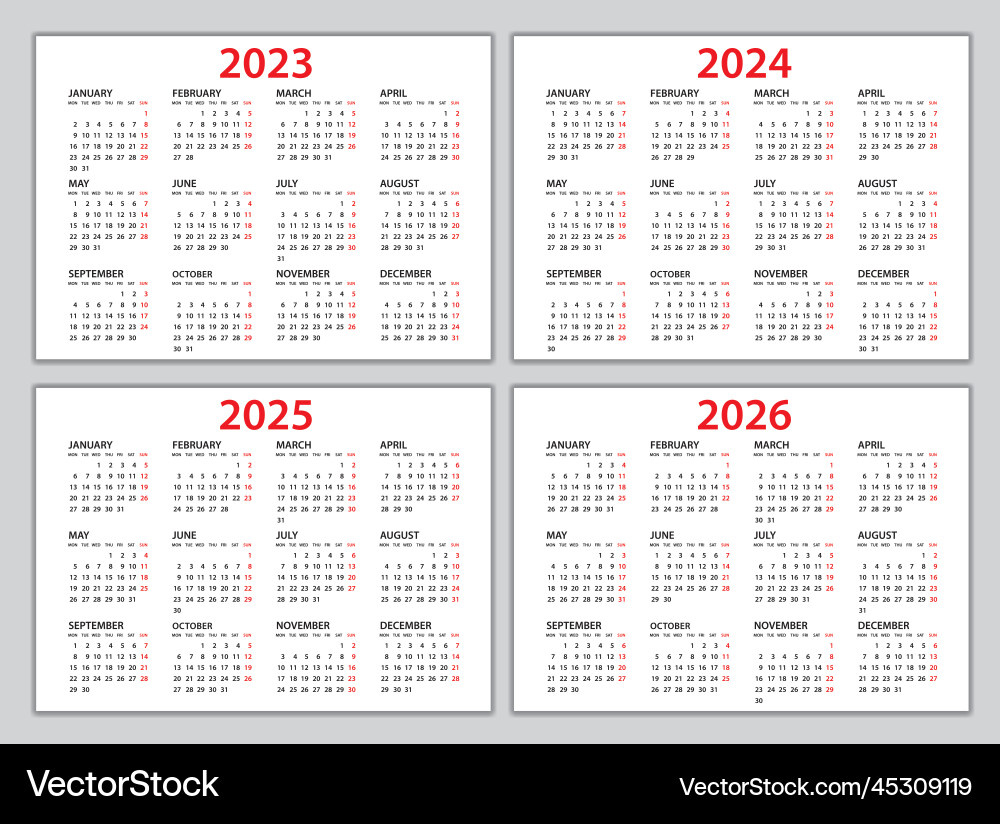 2023-2026 Calendar Planner Template – Lizenzfreie Vektorgrafik regarding 2023 to 2026 Calendar Printable