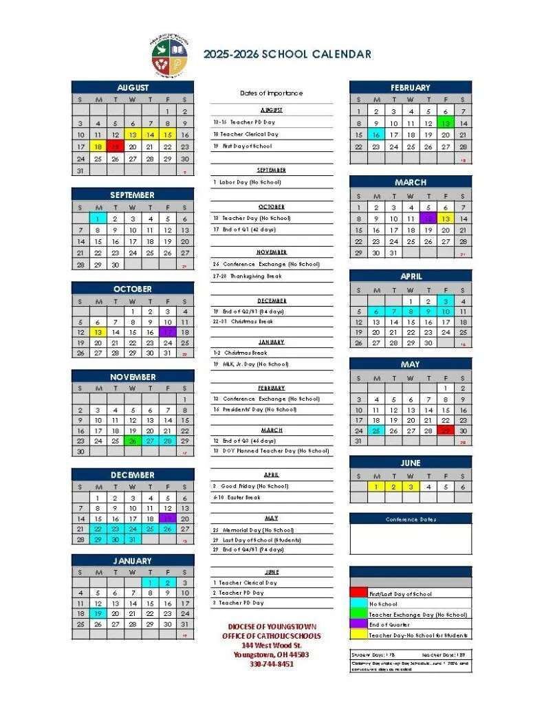 2025-2026 Doy Catholic Schools Calendar Available | The Catholic for Catholic Education School Calendar 2026