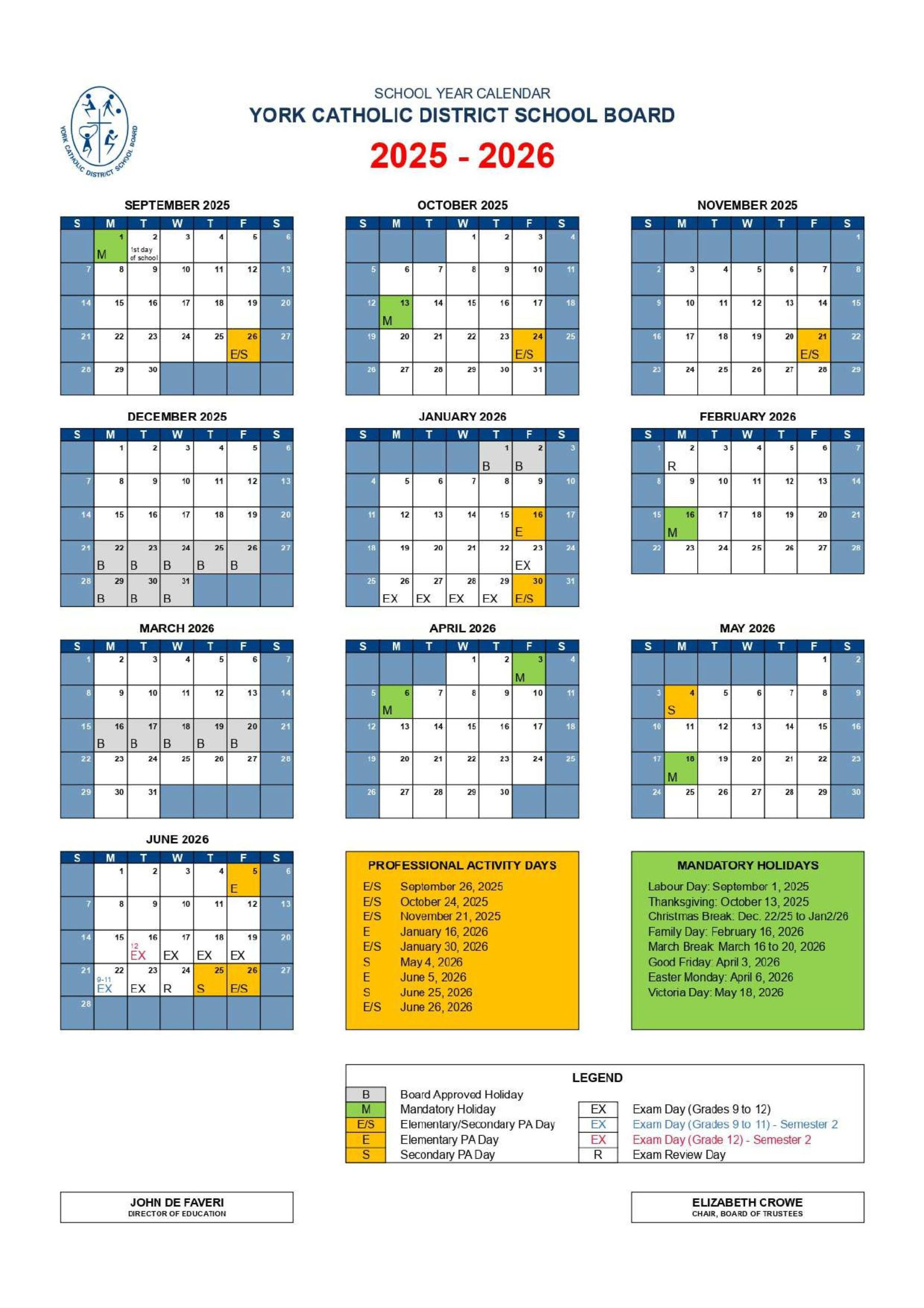 2025-2026 School Calendar - St. Maximilian Kolbe Catholic High School within Calgary Catholic School Calendar 2026 - 2027