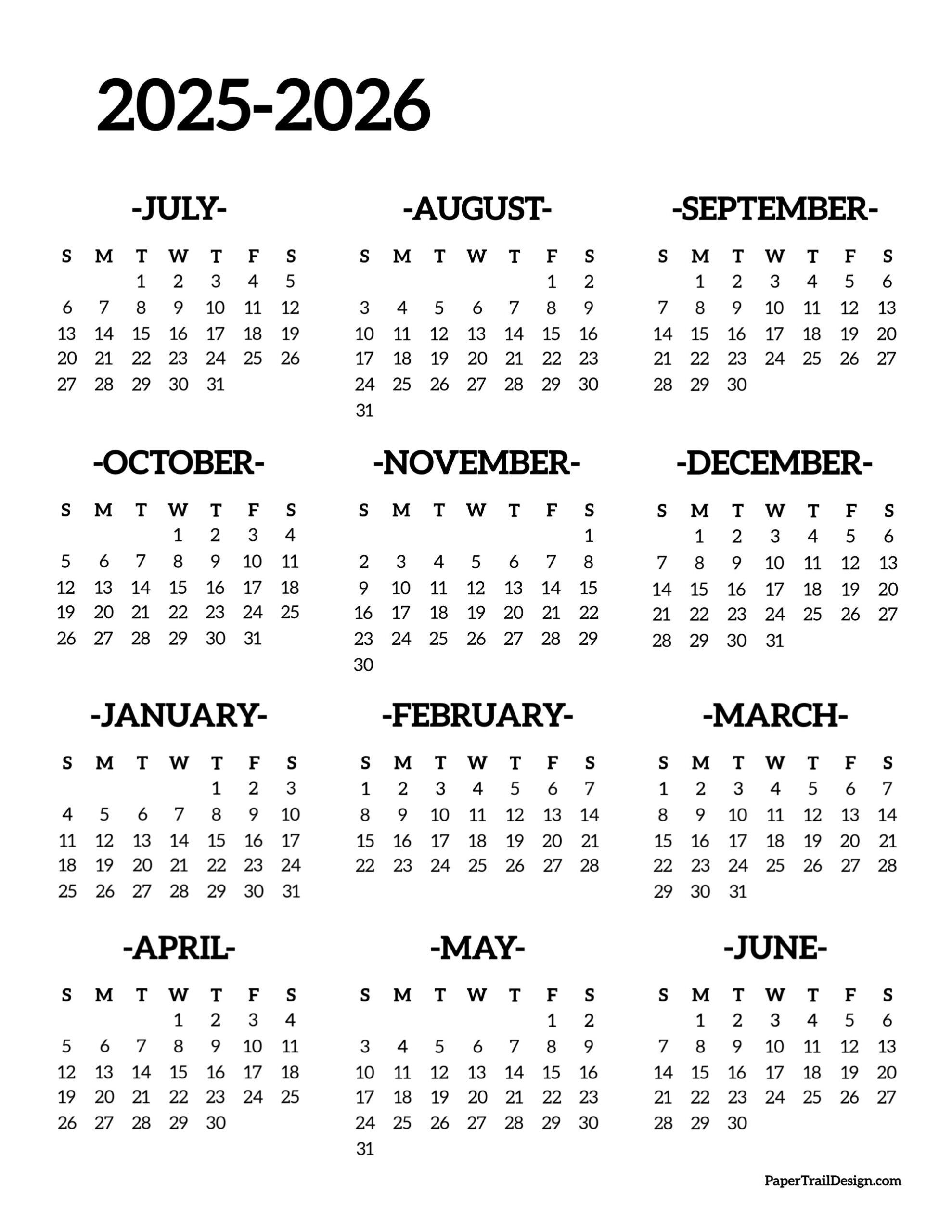 2025-2026 School Year Calendar Free Printable - Paper Trail Design for 2025 2026 School Year Calendar Printable Free