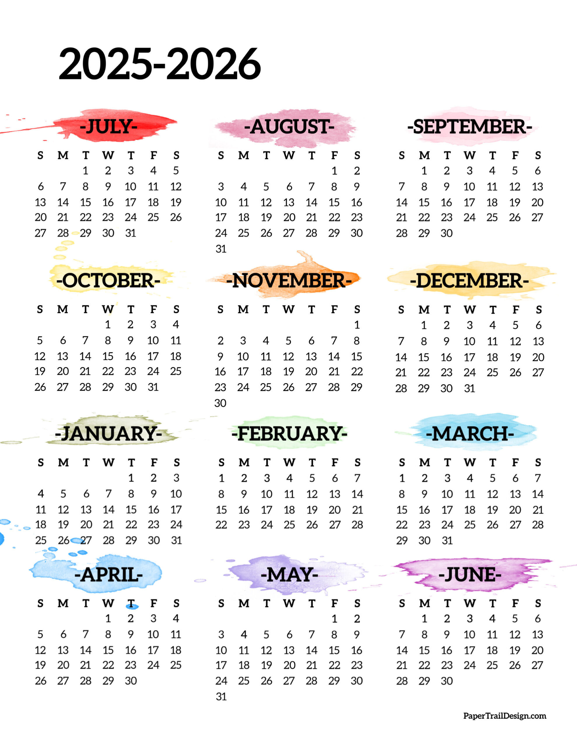 2025-2026 School Year Calendar Free Printable - Paper Trail Design pertaining to 2025 2026 Calendar Printable