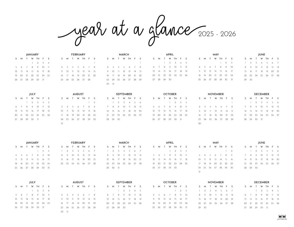 2025-2026 Two Year Calendars - 10 Free Cals | Printabulls in 2025 Calendar 2026 Printable