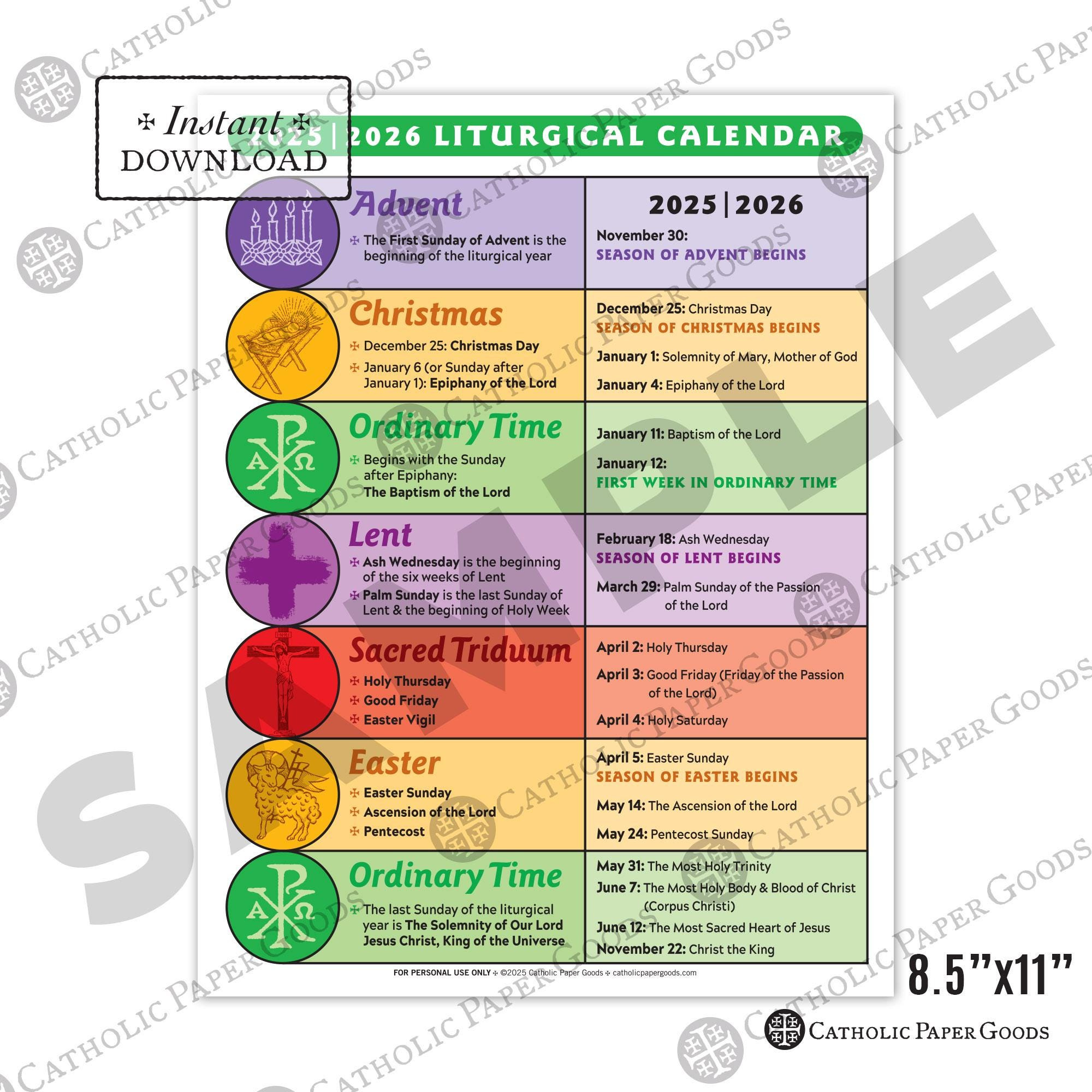 2025-26 Catholic Liturgical Calendar: Color &amp;amp; Bw Printable (Pdf with Liturgical Calendar 2026 Philippines
