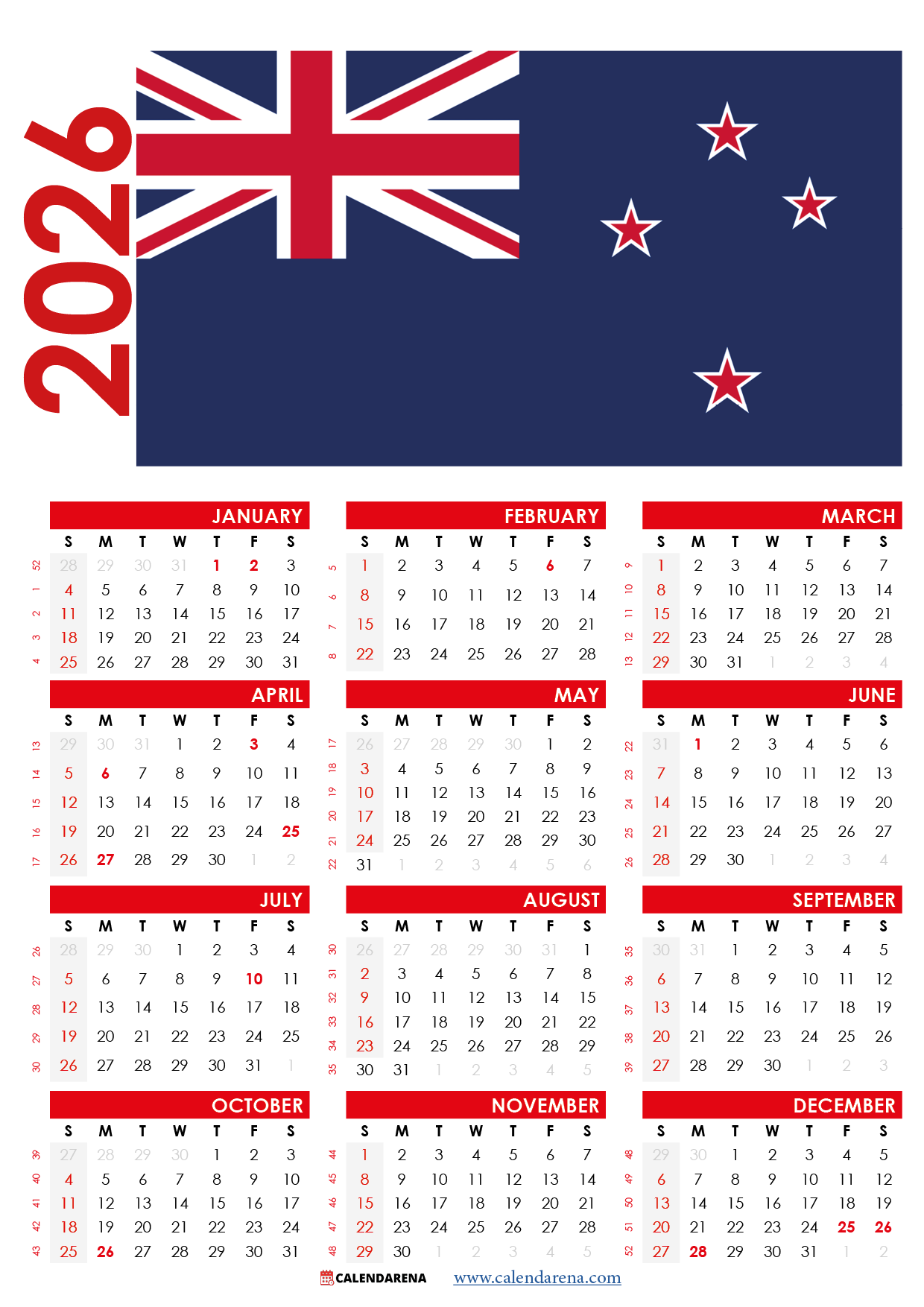 2025 Calendar Nz With Holidays And Festivals with 2026 Calendar Printable Nz