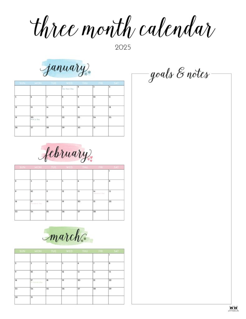 2025 Three Month/Quarterly Calendars - 36 Free Cals | Printabulls with 3 Month Printable Calendar 2025 - 2026