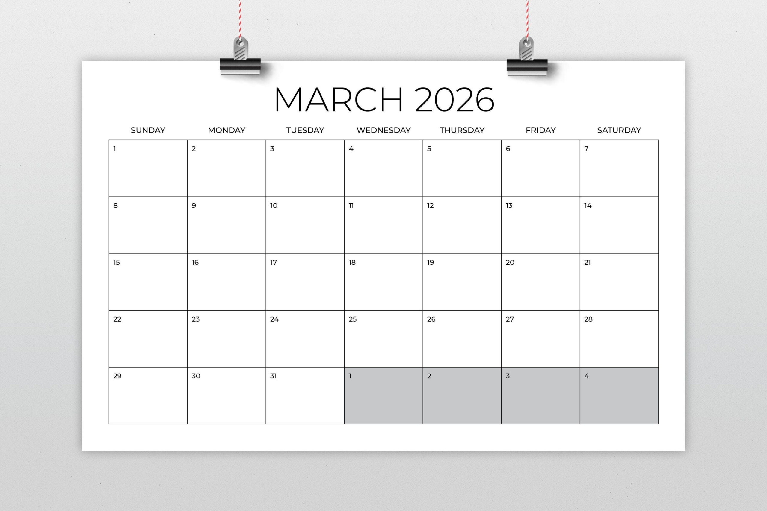 2026 11 X 17 Inch Calendar Template | Instant Download Thin Sans with 2026 Calendar Printable 11X17