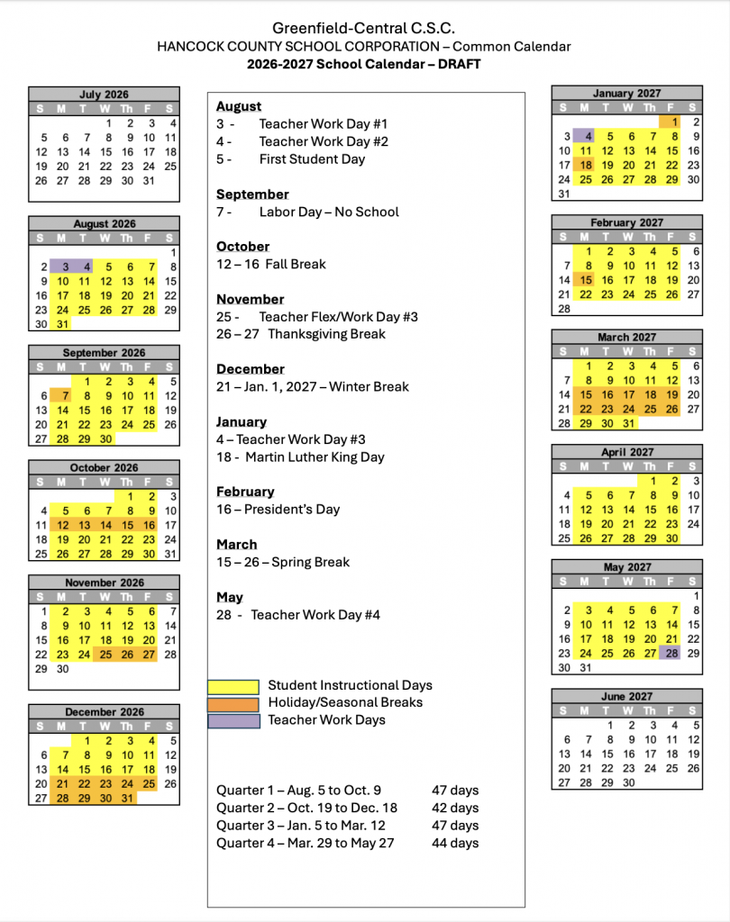 2026-2027 School Calendar Feedback - Greenfield-Central Community throughout HHH School Calendar 2026 - 2027