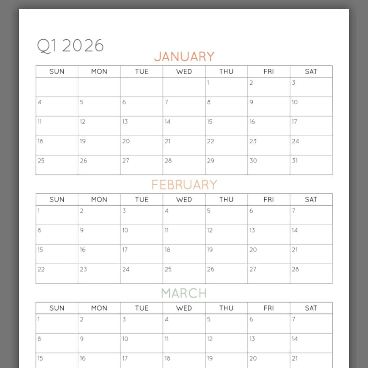 2026 3-Month Quarterly Calendar Printables - Free with 3 Month Printable Calendar 2026