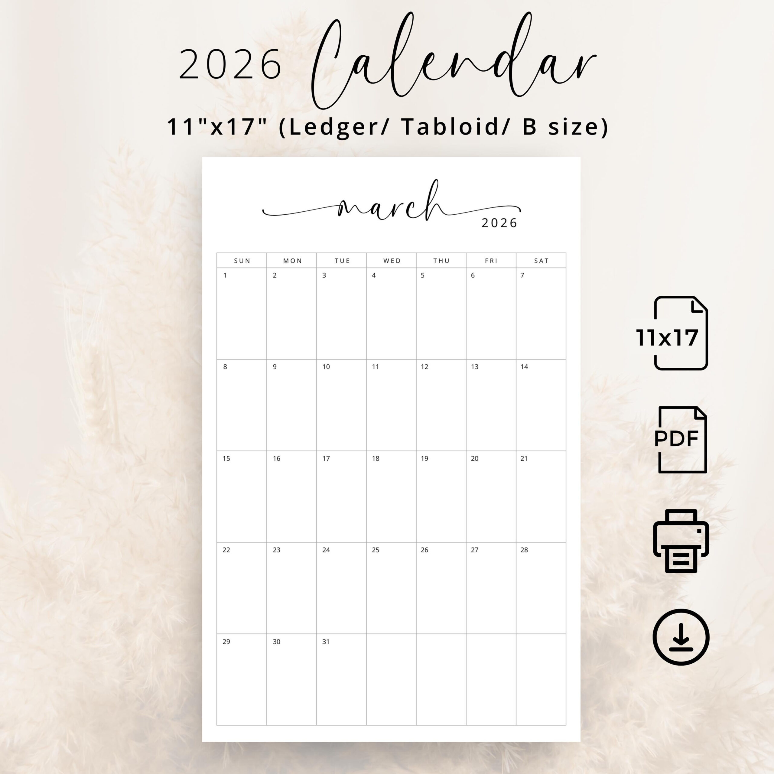 2026 Calendar 11X17 Ledger 2026 Monthly Planner Portrait Sunday inside 2026 Calendar Printable 11X17
