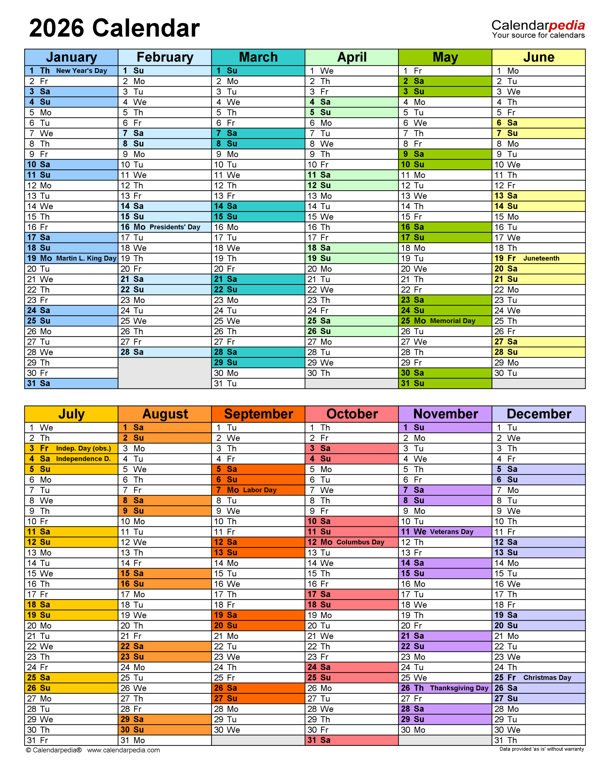 2026 Calendar - Free Printable Pdf Templates | Calendarpedia pertaining to Attendance Calendar 2026 Template Free