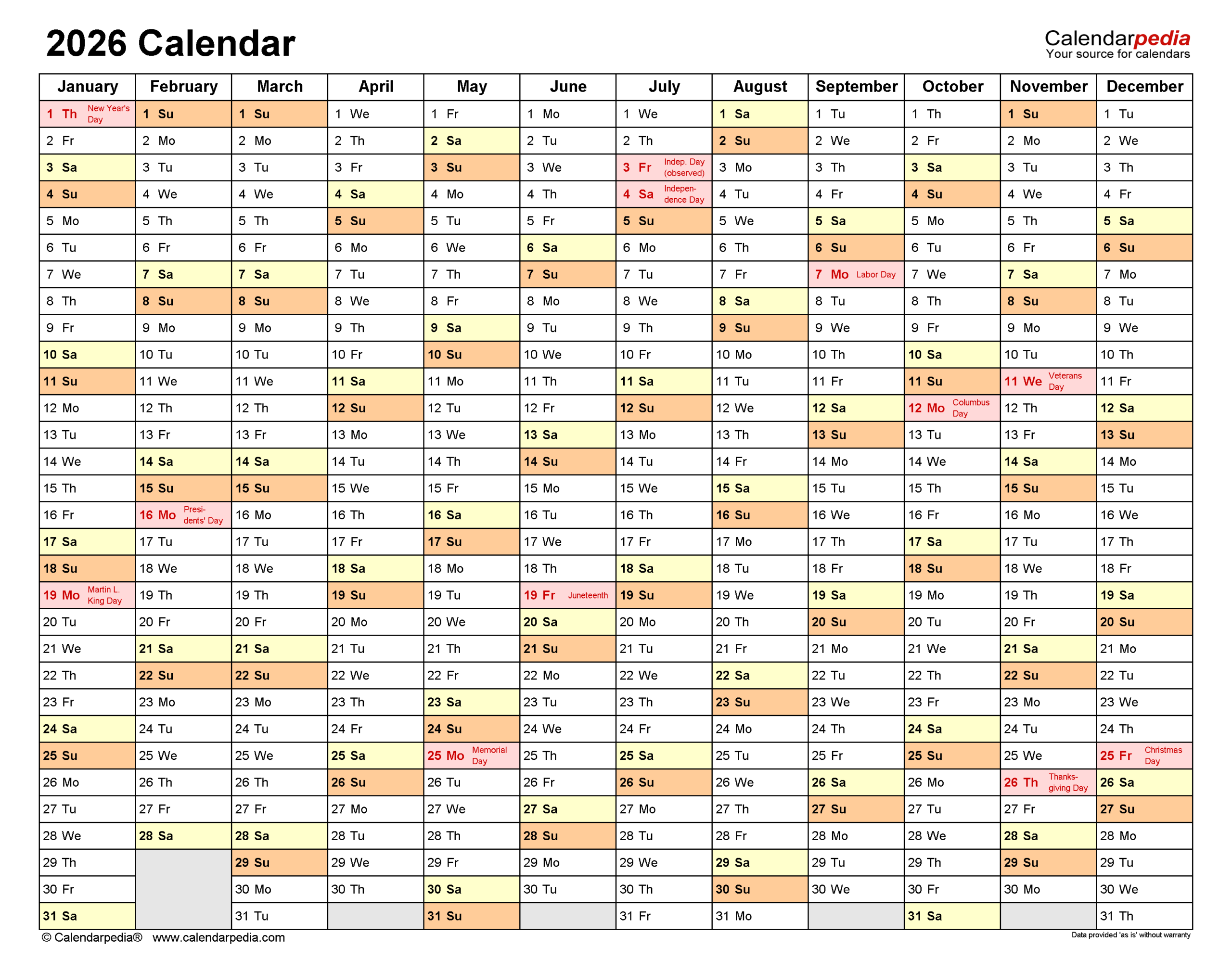2026 Calendar - Free Printable Pdf Templates | Calendarpedia with Absentee Calendar 2026 USA