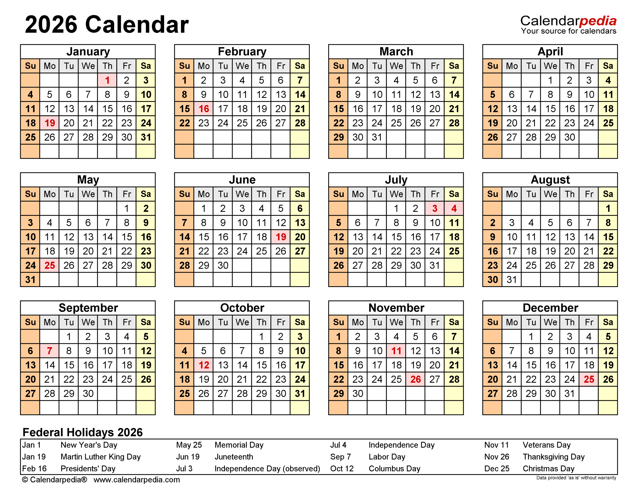 2026 Calendar - Free Printable Pdf Templates | Calendarpedia within 2026 Calendar Printable Calendarpedia