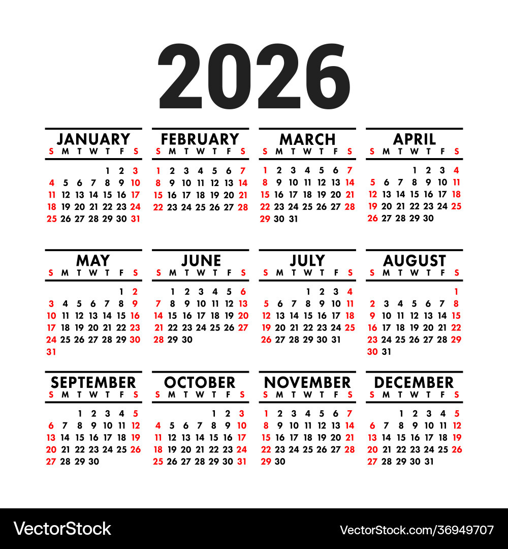 2026 Calendar - Square Wall/Pocket – Royalty-Free Vector intended for Pocket Calendar 2026 Printable