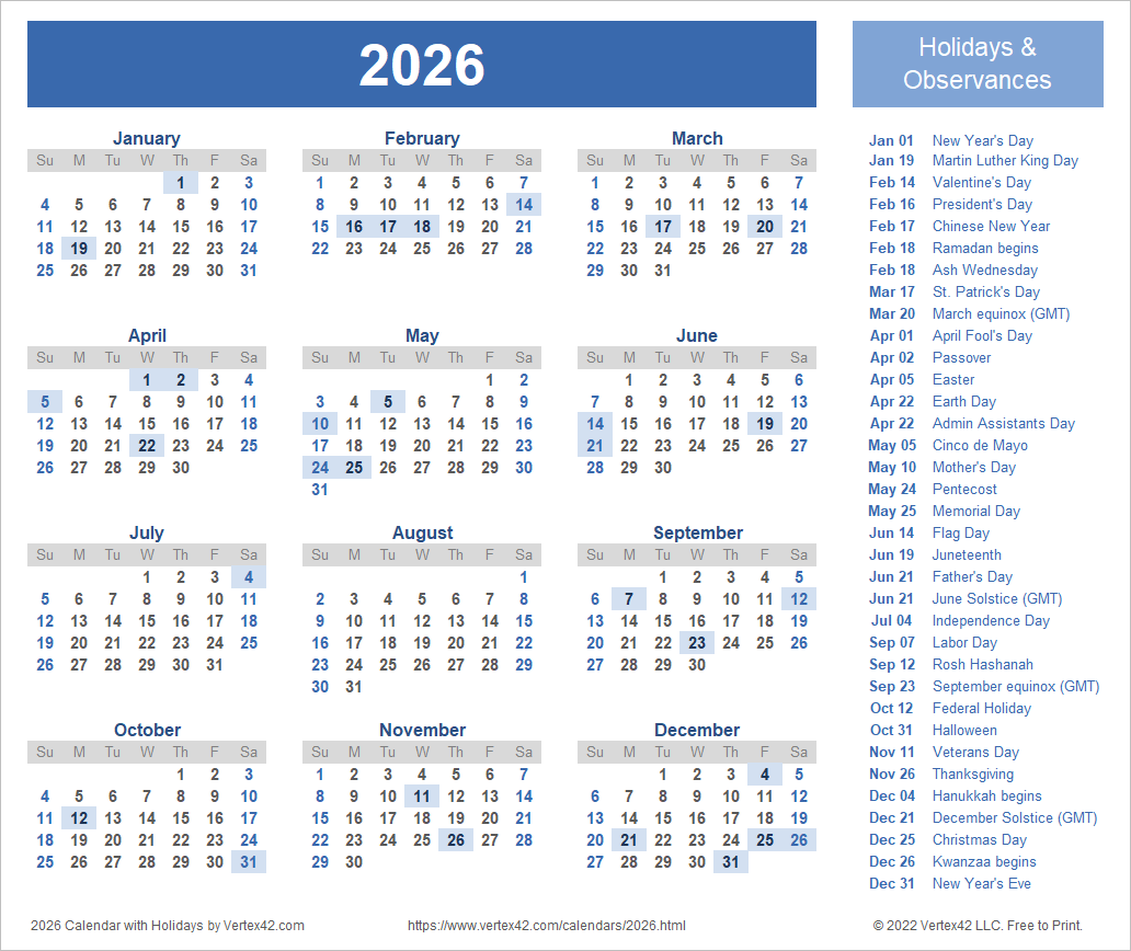 2026 Calendar Templates And Images with regard to 2026 Calendar Printable Free Document